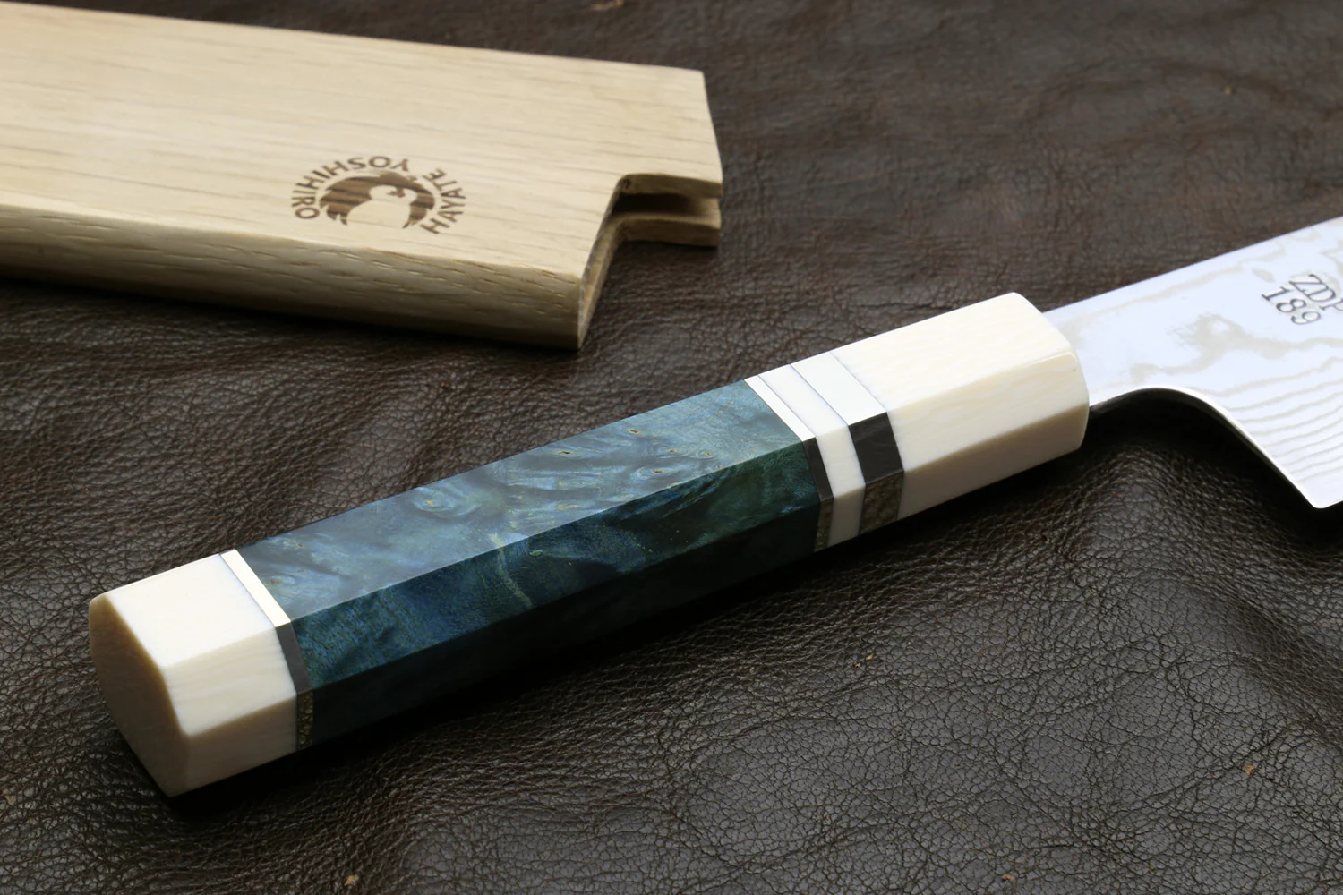 Hayate Sukenari ZDP-189 Super High Carbon Stainless Steel Damascus Gyuto Chef Knife Octagonal Handle with Alternative Ivory Bolster - Image 5
