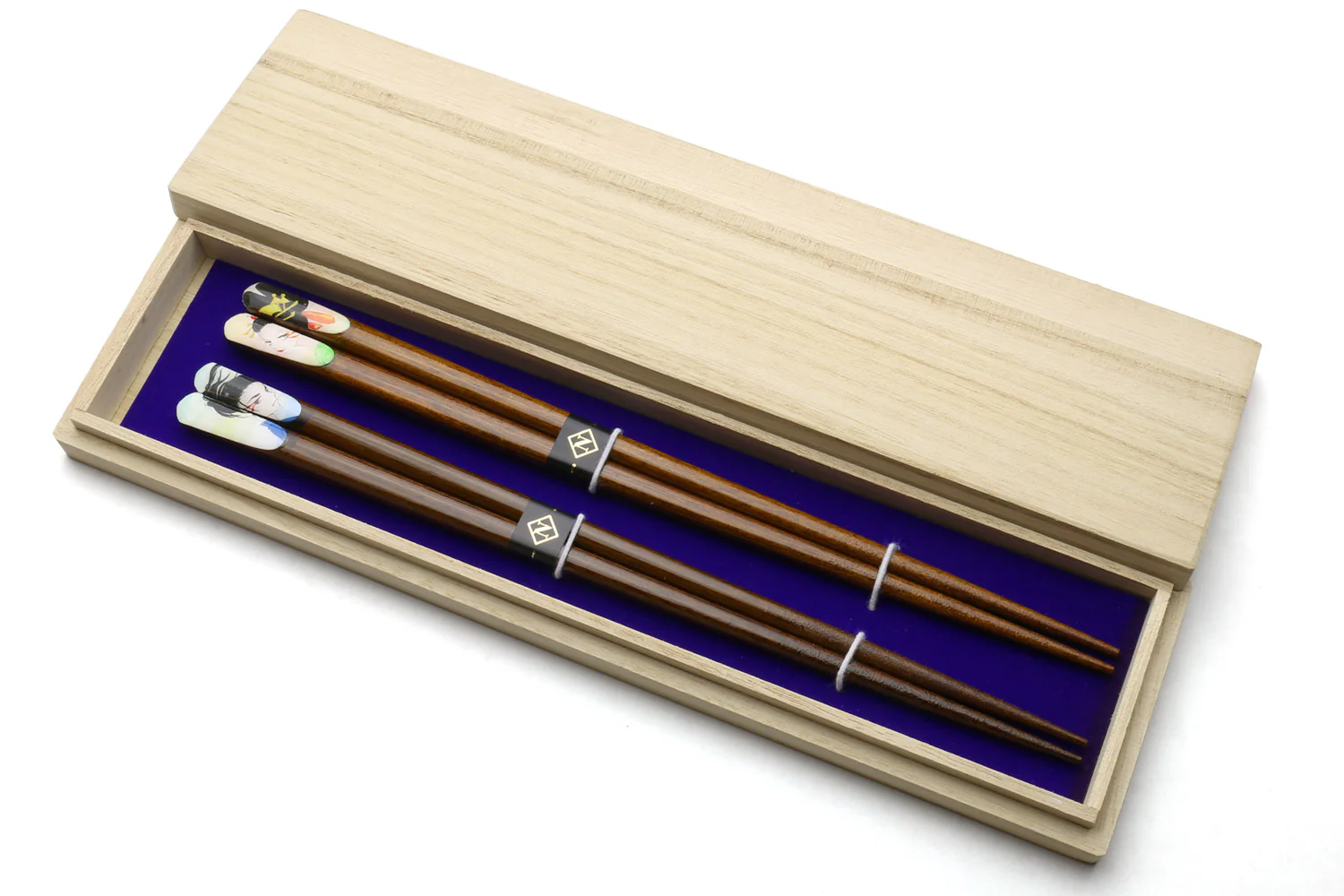 Premium Japanese Ebony Wood Chopsticks — Anime Design Lacquered Twin Pair in Paulownia Box