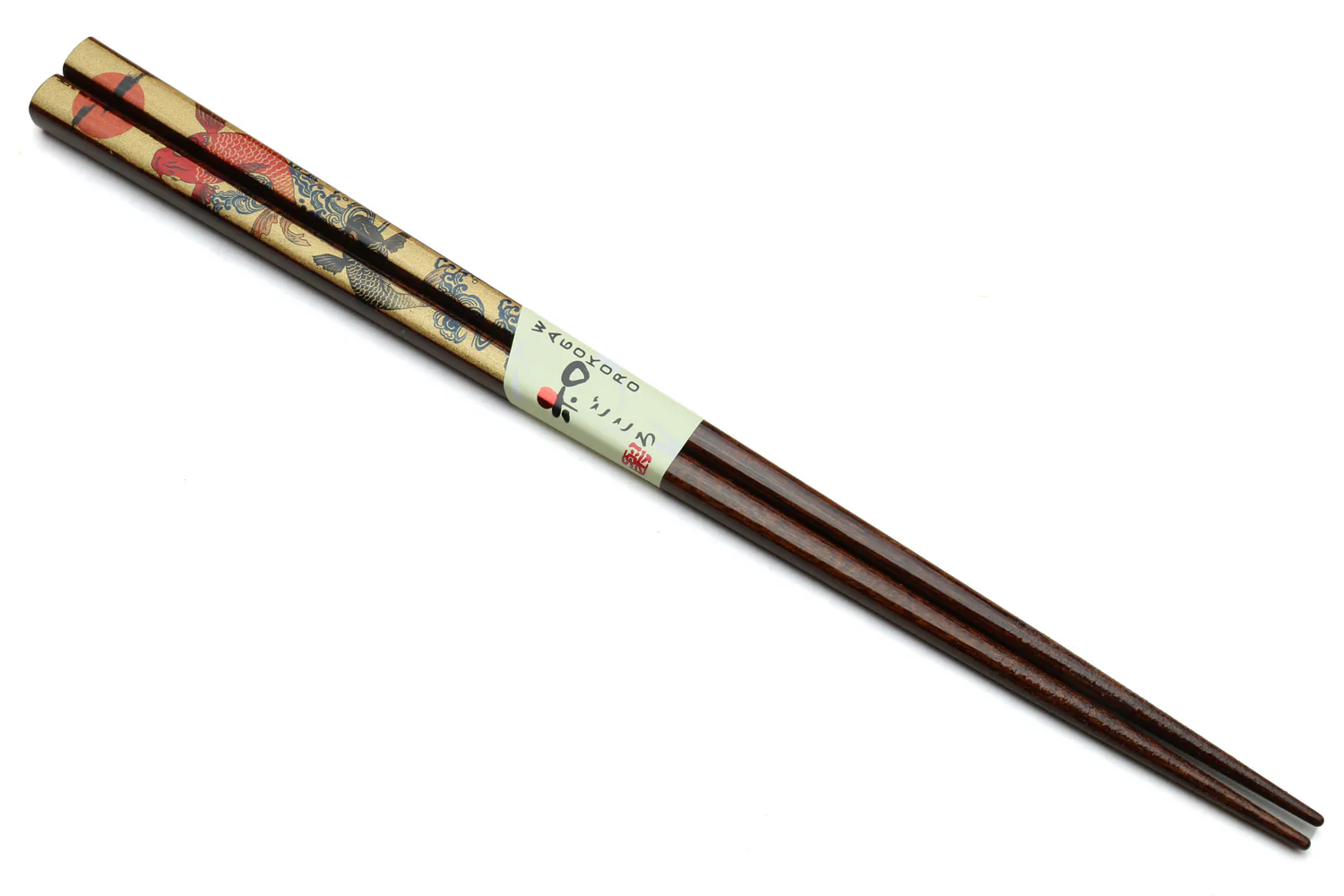 Premium Japanese Ebony Wood Chopsticks — Koi Fish Design 2 Lacquered Pair in Paulownia Box - Image 2