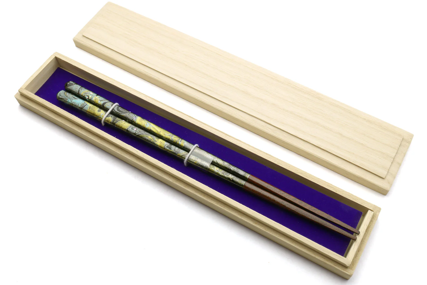 Premium Japanese Ebony Wood Chopsticks — Marble Design Lacquered Pair in Paulownia Box