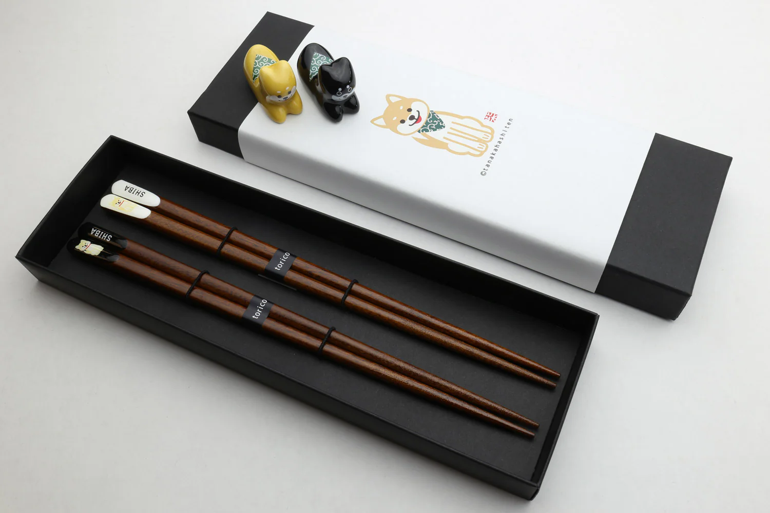 Premium Japanese Ebony Wood Chopsticks — Shiba Inu Design Lacquered Twin Pair
