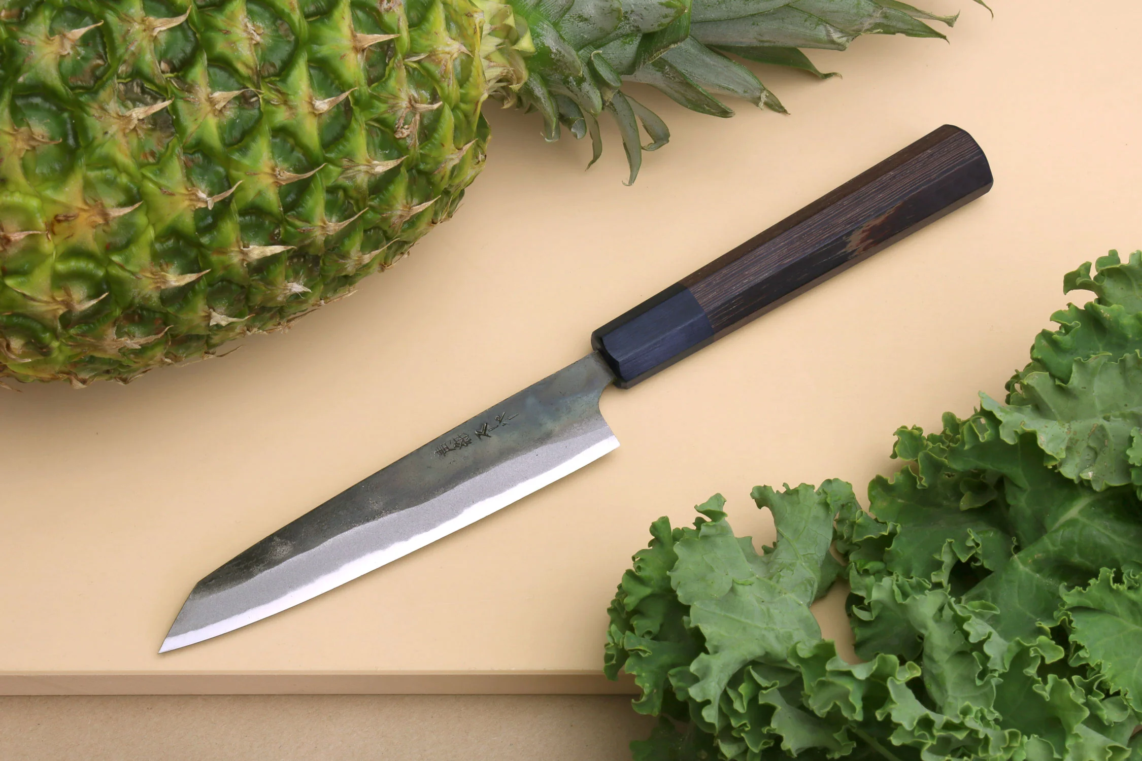 Yoshihiro Aogami Super Blue High Carbon Steel Kurouchi Petty Kiritsuke Utility Knife with Shitan Wood Handle - Image 3
