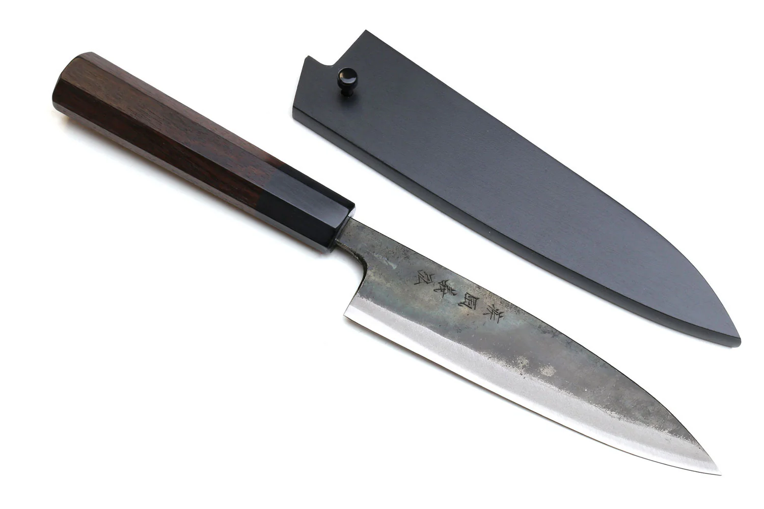 Yoshihiro Aogami Super Blue High Carbon Steel Kurouchi Petty Utility Knife with Shitan Wood Handle - Image 9