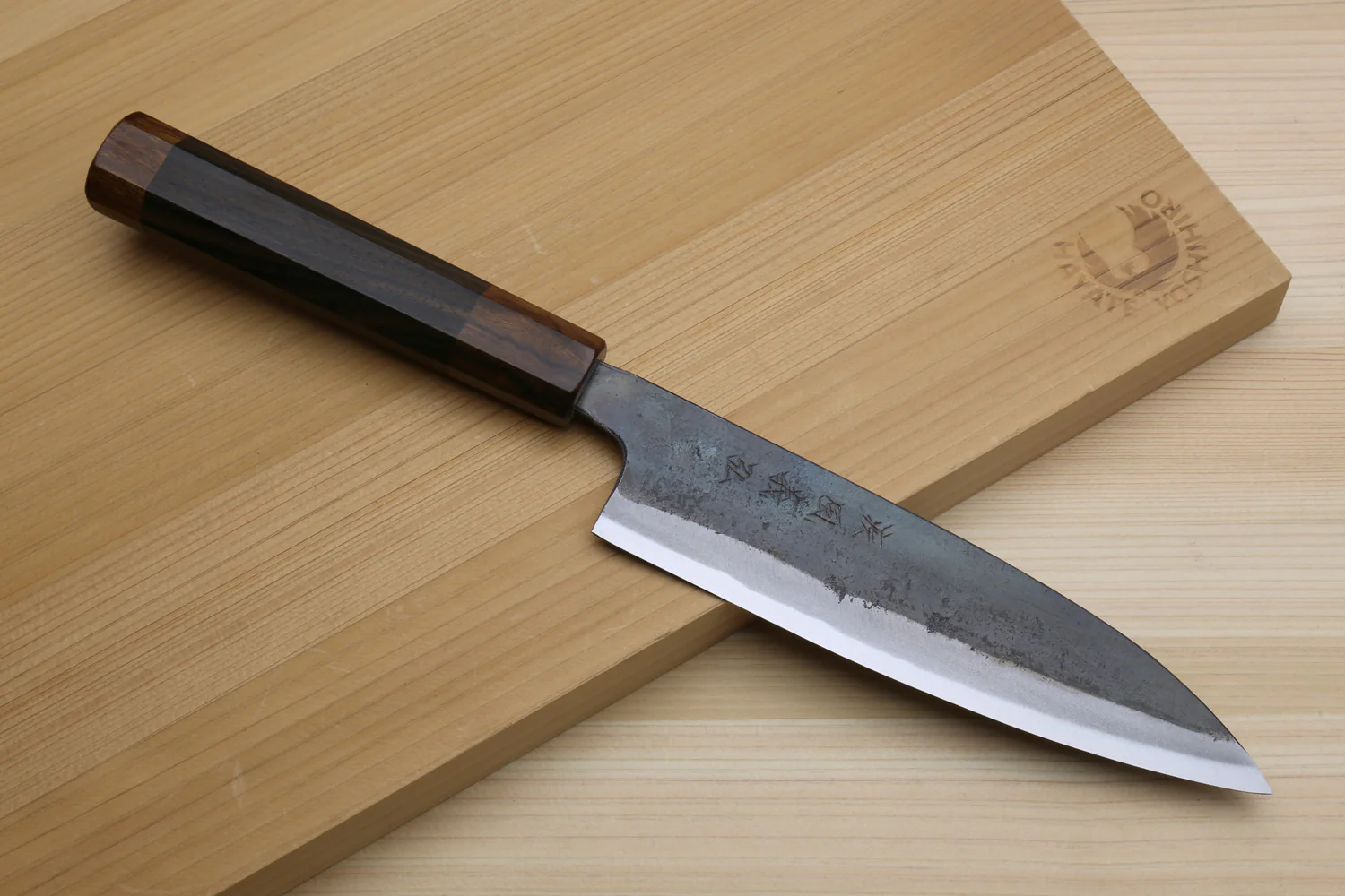 Yoshihiro Aogami Super Blue High Carbon Steel Kurouchi Petty Utility Knife with Ebony Handle - Image 2
