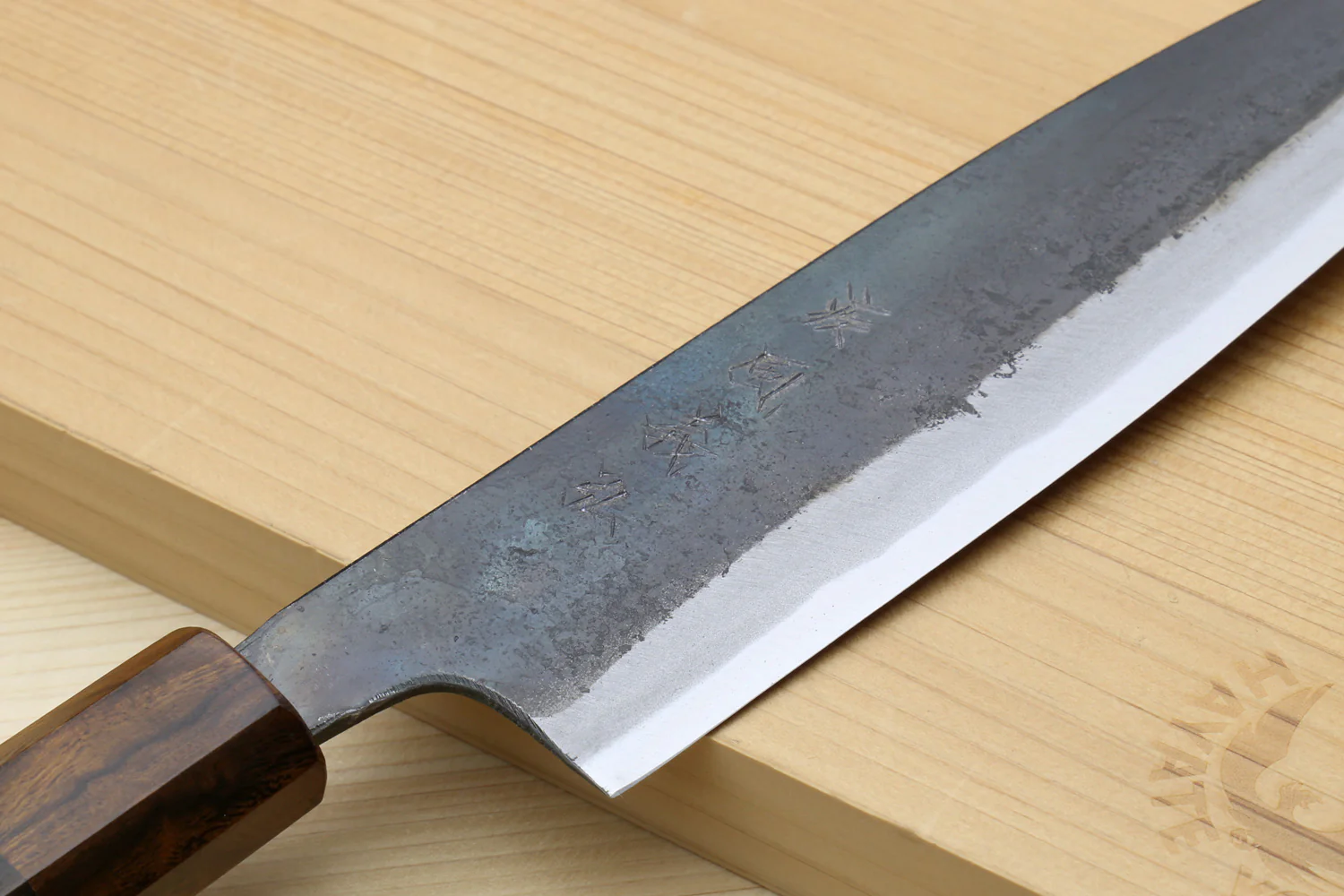 Yoshihiro Aogami Super Blue High Carbon Steel Kurouchi Petty Utility Knife with Ebony Handle - Image 4