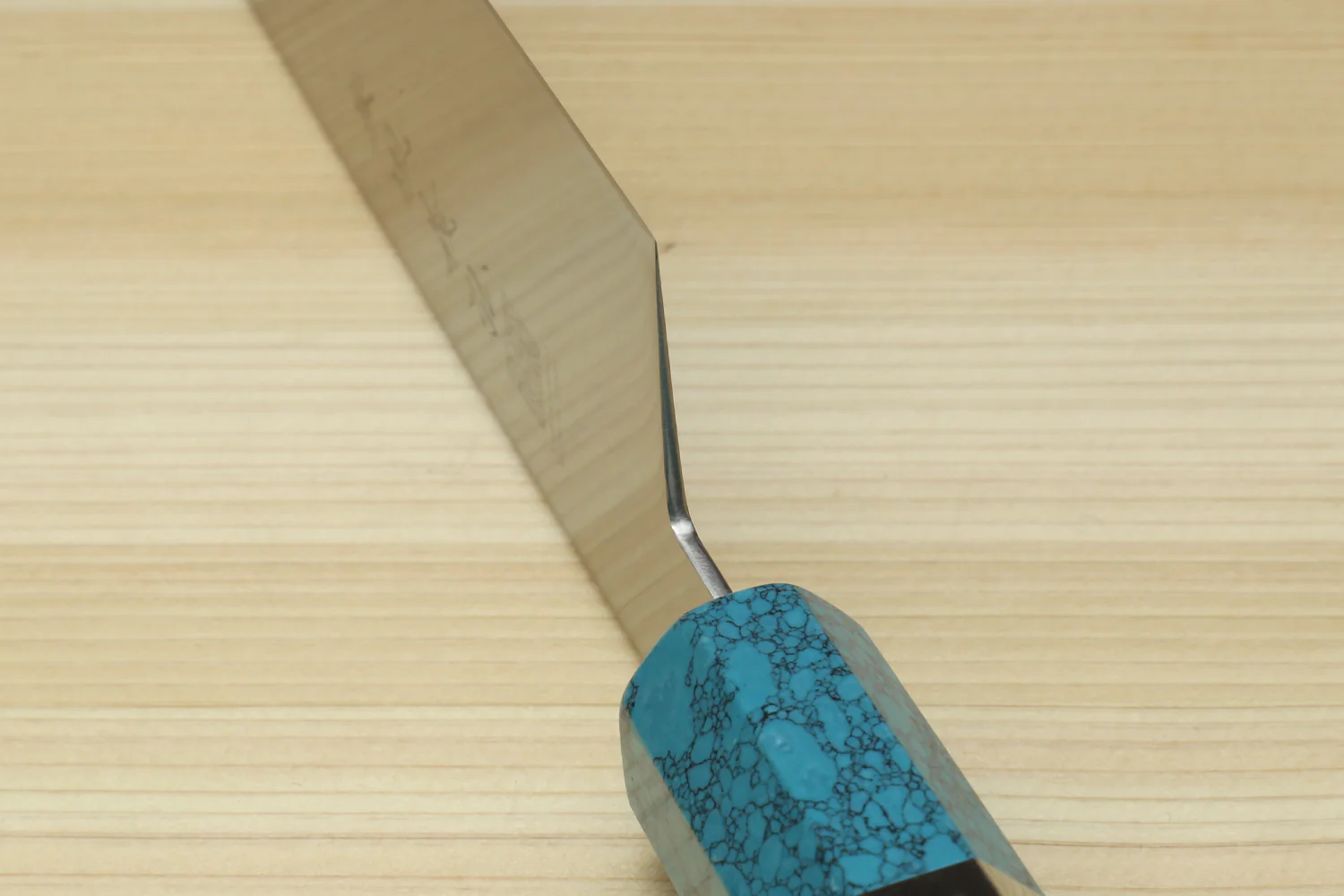 Yoshihiro AUS10 Ice Hardened Stainless Steel Gyuto Japanese Chef Knife with Turquoise Blue Handle 8.25" (210mm) - Image 5