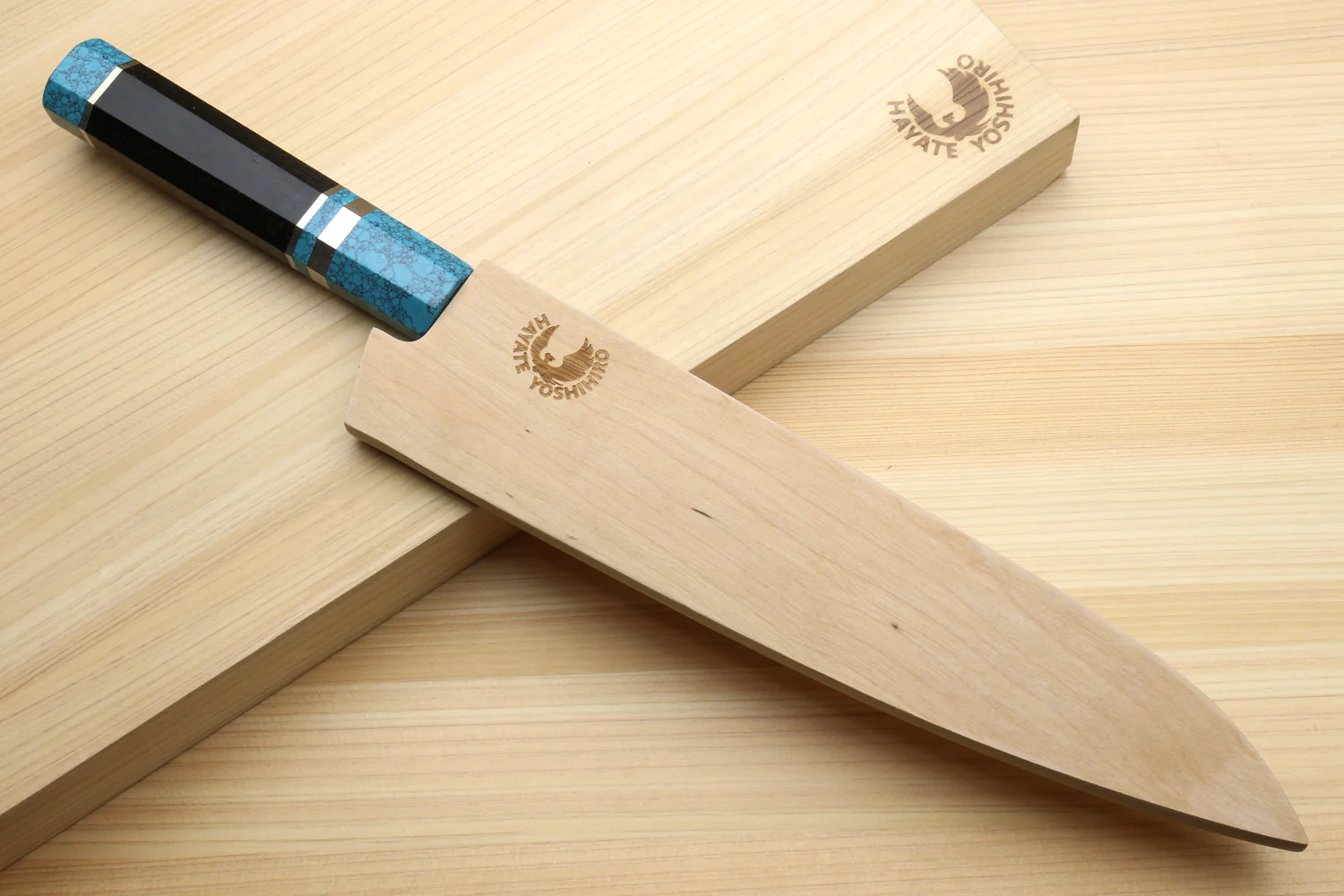 Yoshihiro AUS10 Ice Hardened Stainless Steel Gyuto Japanese Chef Knife with Turquoise Blue Handle 8.25" (210mm) - Image 8