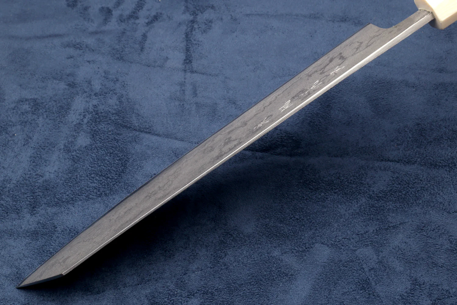 Yoshihiro Damascus Blue Steel #1 Kiritsuke Multipurpose Japanese Chef Knife, Howlite White Handle with Alternative Ivory Bolster(Blade Length: 9.5" (240mm)) - Image 7