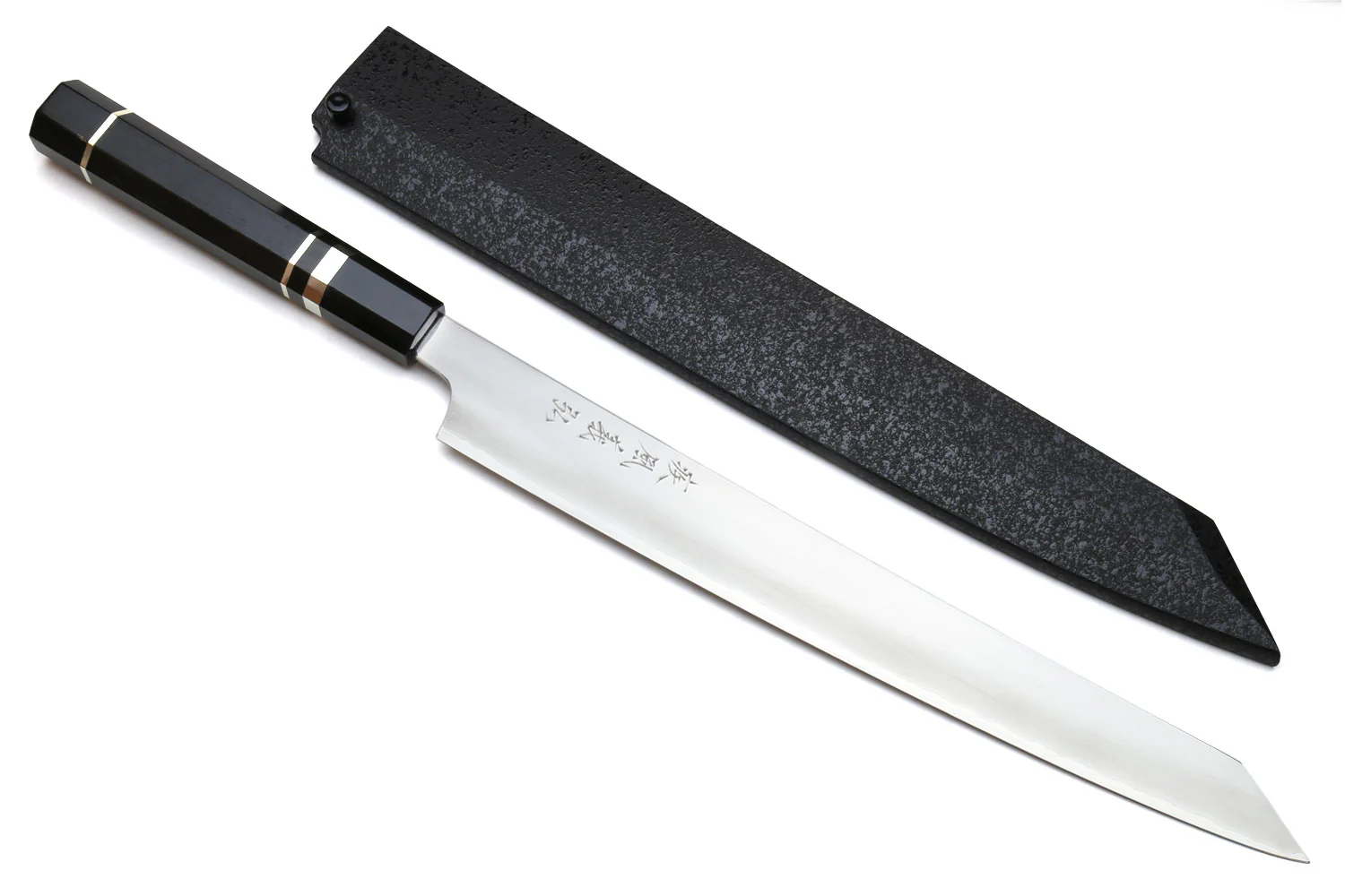 Yoshihiro Ginsan High Carbon Stainless Steel Sujihiki Kiritsuke Slicer Chefs Knife with Triple Nickel Silver Ring Ebony Handle - Image 8