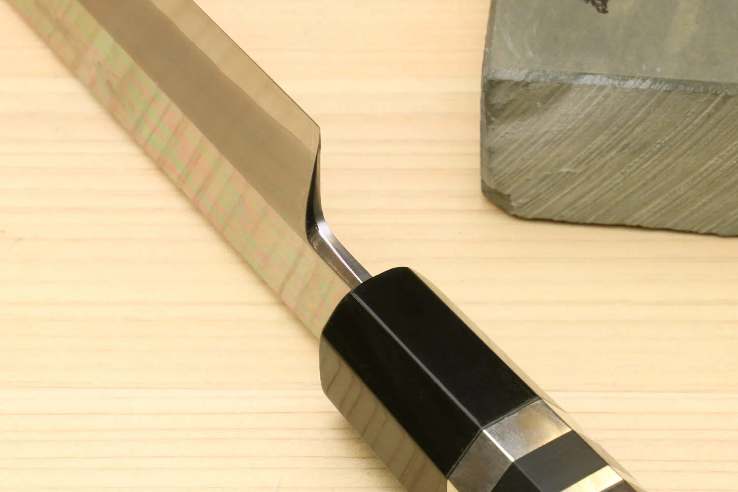 Yoshihiro Ginsan Mirror Polished Stain Resistant Steel Maguro Bocho Tuna Knife with Triple Silver Ring Ebony Handle (Sakimaru Takobiki Style) *Blade Length 17.7" - Image 3