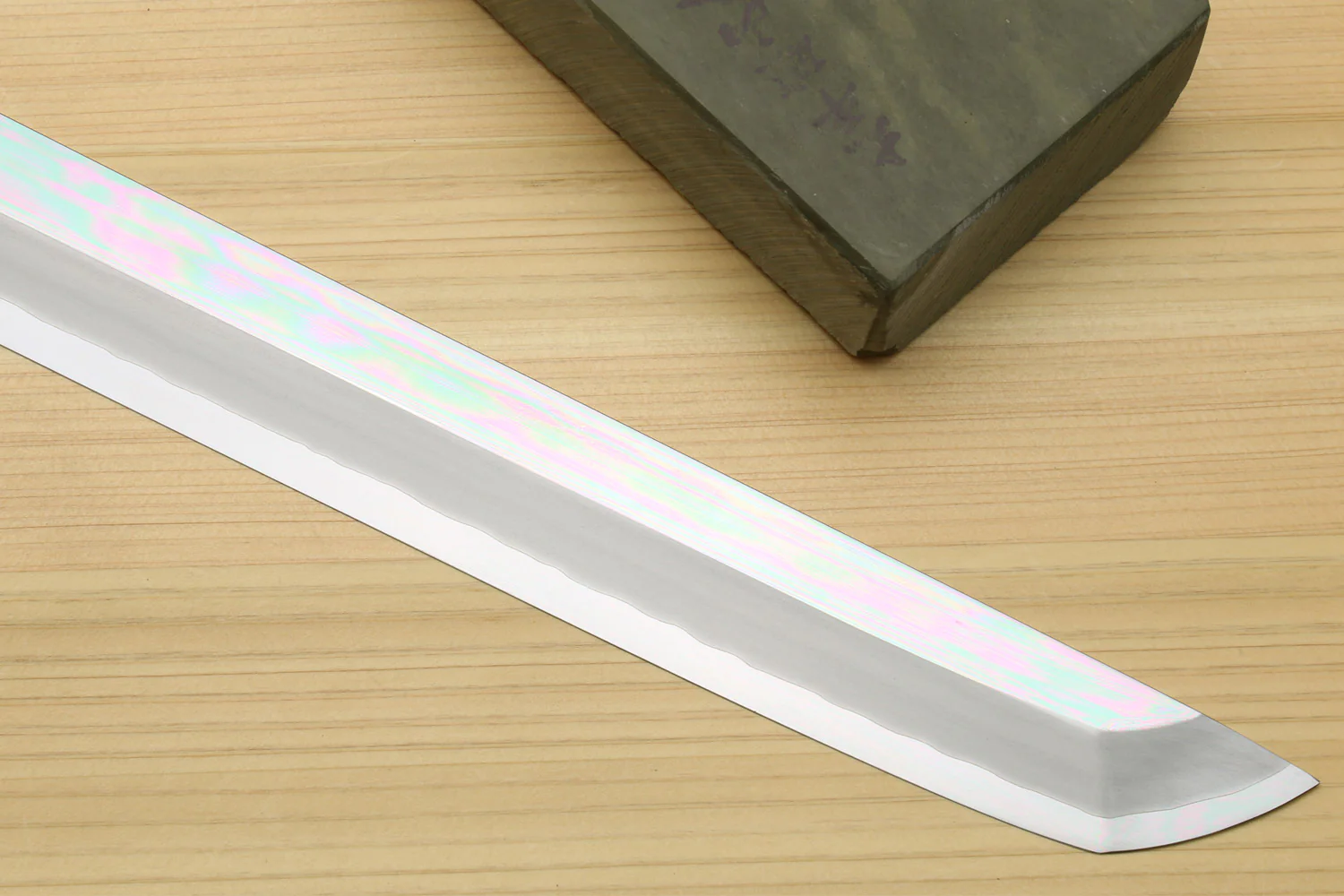Yoshihiro Ginsan Mirror Polished Stain Resistant Steel Maguro Bocho Tuna Knife with Triple Silver Ring Ebony Handle (Sakimaru Takobiki Style) *Blade Length 17.7" - Image 7