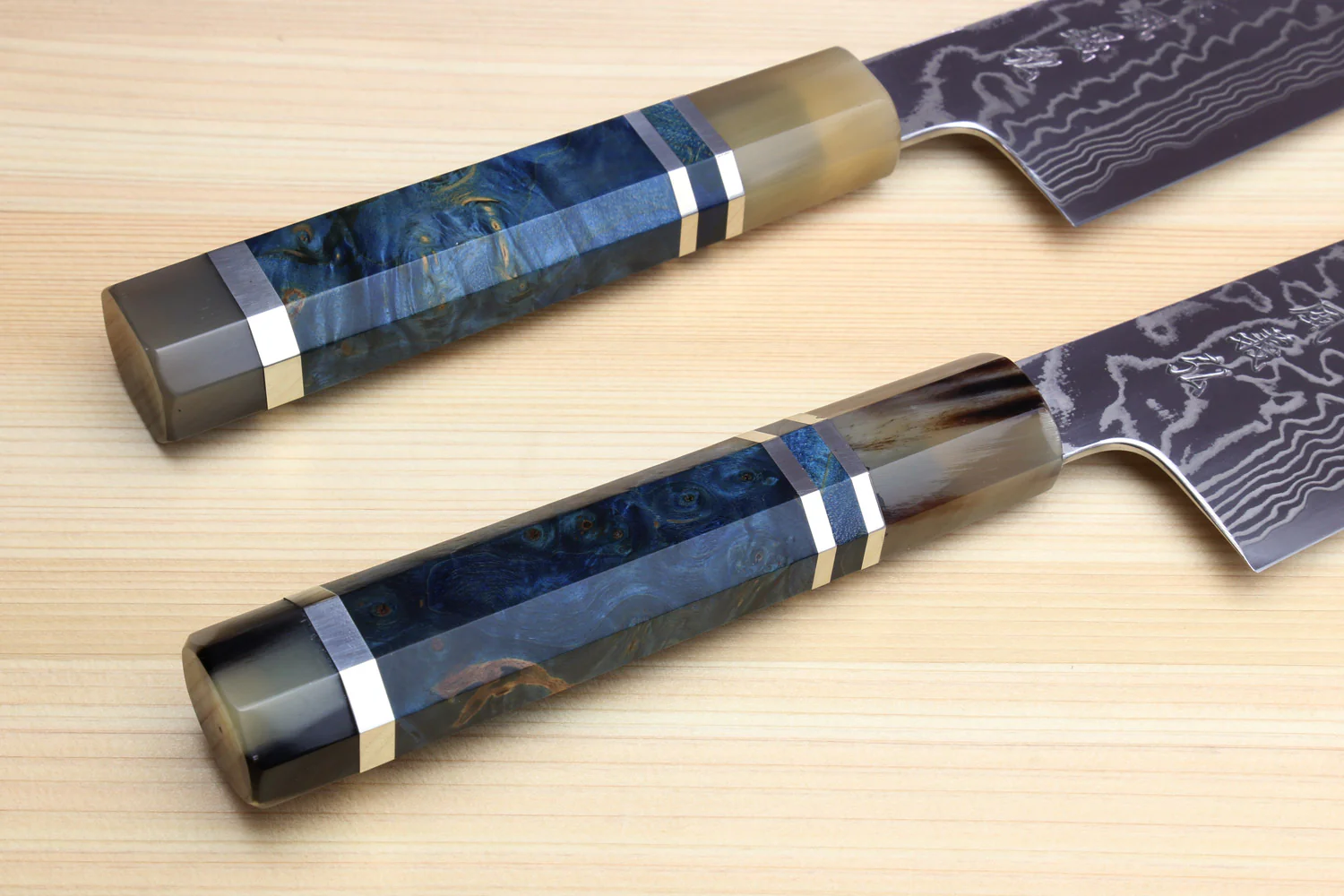 Yoshihiro HAP40 High Speed Stainless Steel Damascus Gyuto Chefs Knife with Ocean Blue Handle - Image 7