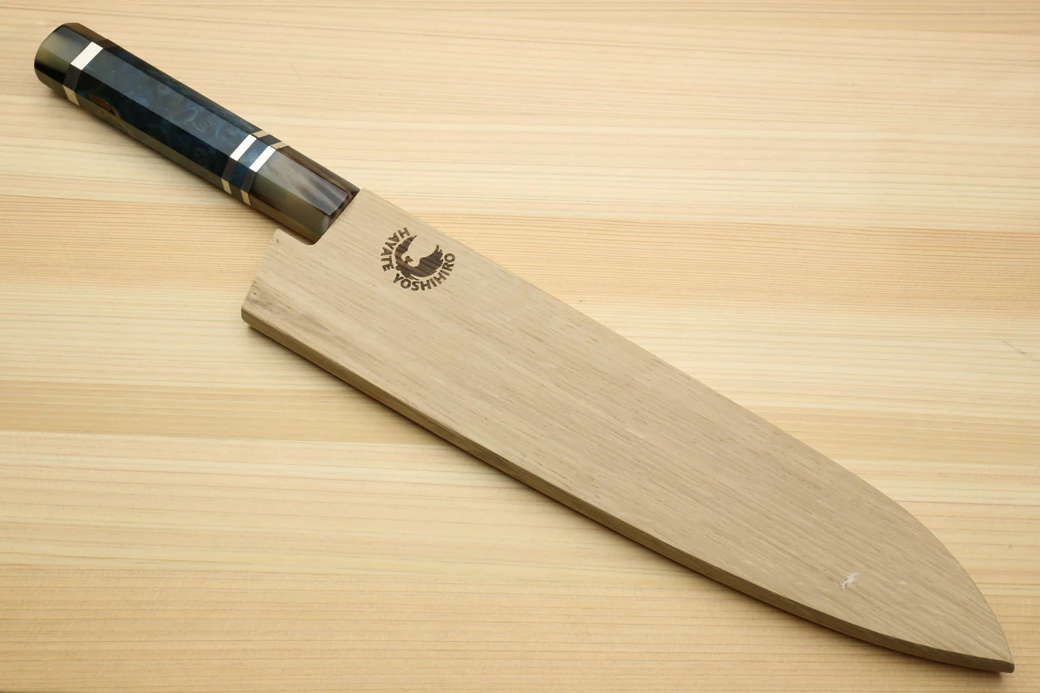 Yoshihiro HAP40 High Speed Stainless Steel Damascus Gyuto Chefs Knife with Ocean Blue Handle - Image 8