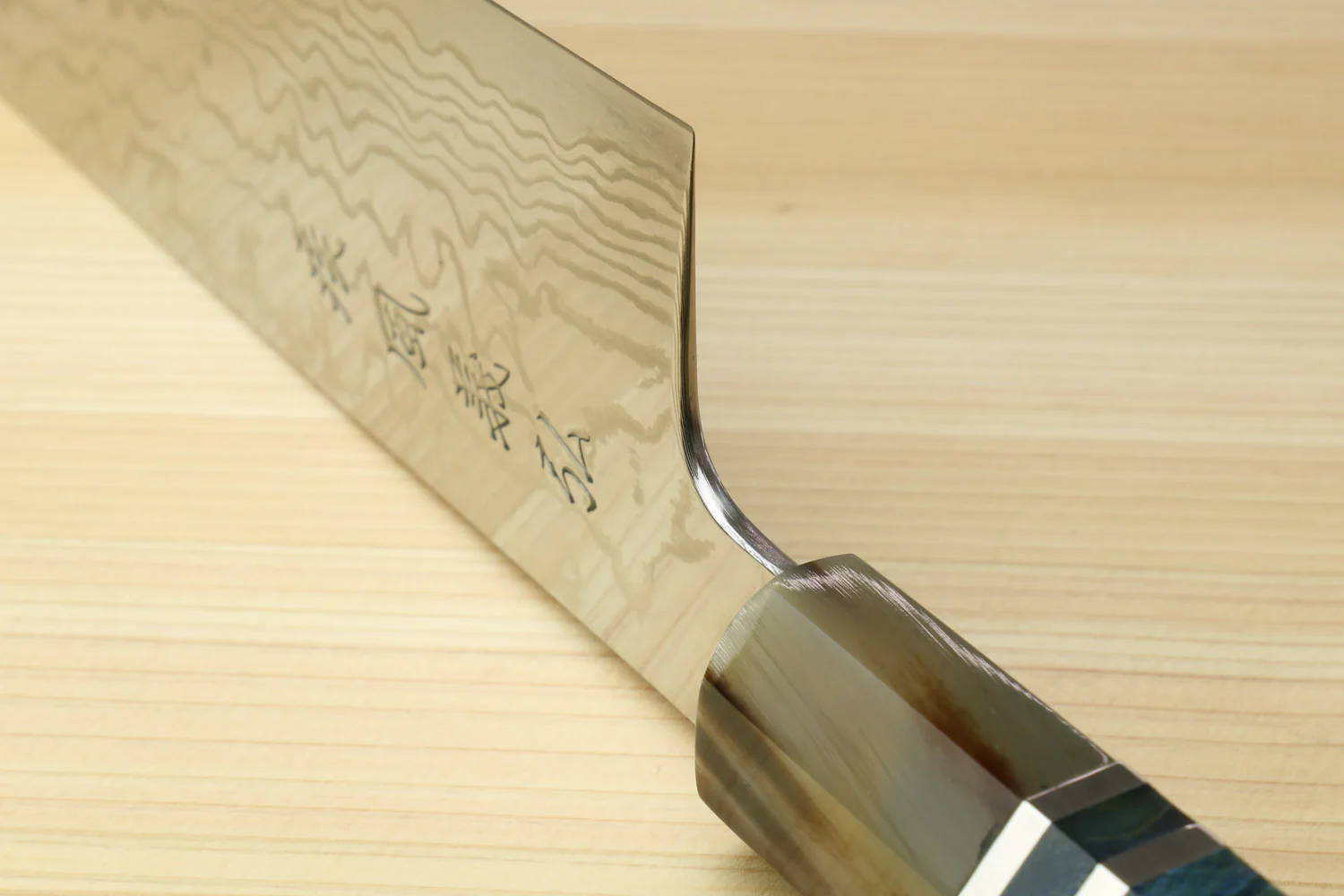 Yoshihiro HAP40 High Speed Stainless Steel Damascus Kiritsuke Multipurpose Chefs Knife with Ocean Blue Handle (Blade Length: 8.25"(210mm) Only) - Image 5