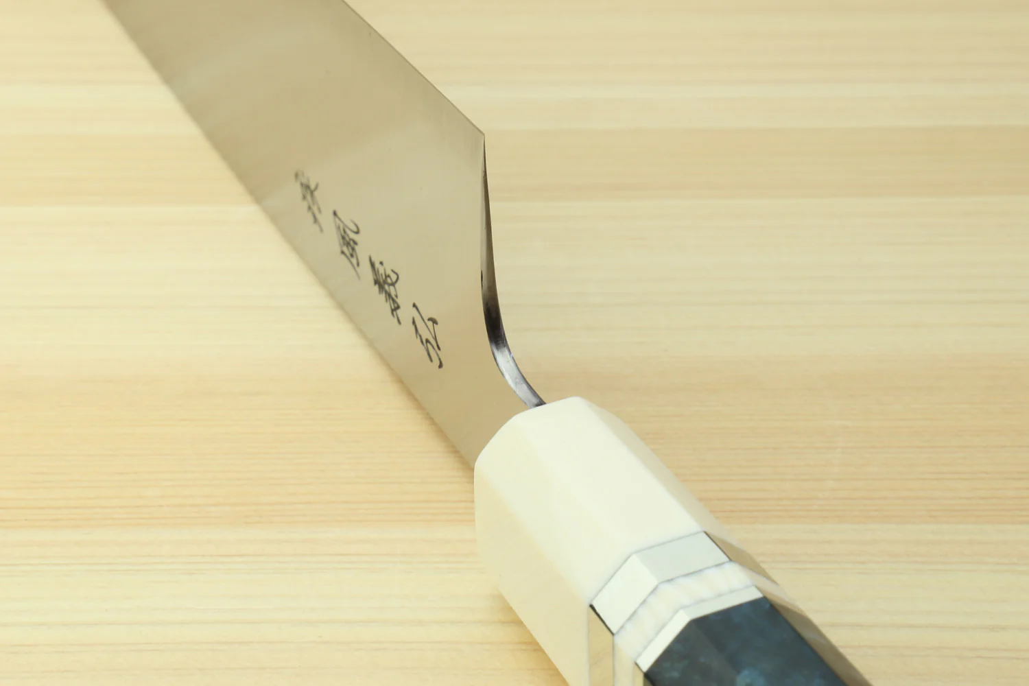 Yoshihiro HAP40 High Speed Stainless Steel Gyuto Chefs Knife Ocean Blue Handle with Alternative Ivory Bolster - Image 6