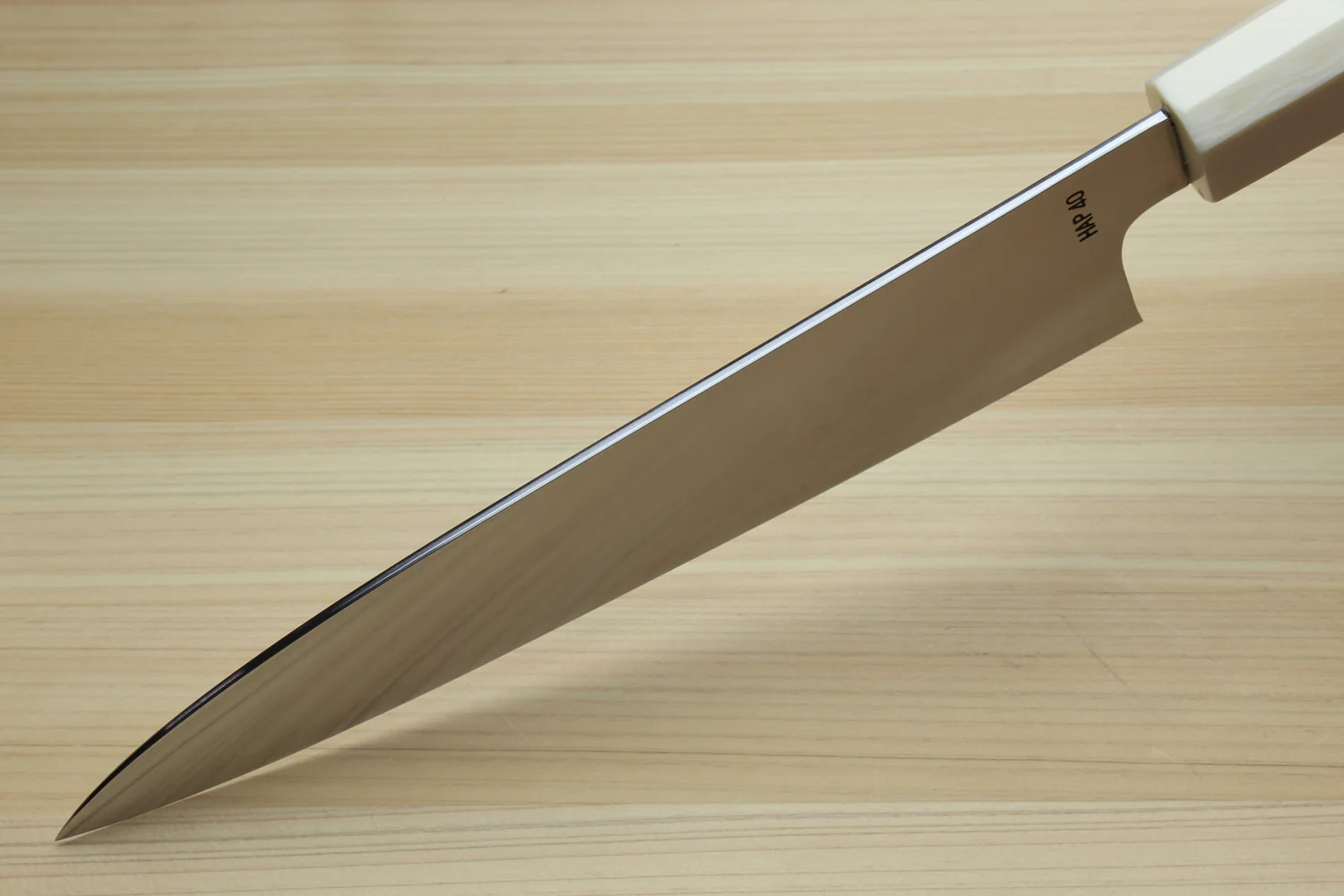 Yoshihiro HAP40 High Speed Stainless Steel Gyuto Chefs Knife Ocean Blue Handle with Alternative Ivory Bolster - Image 7
