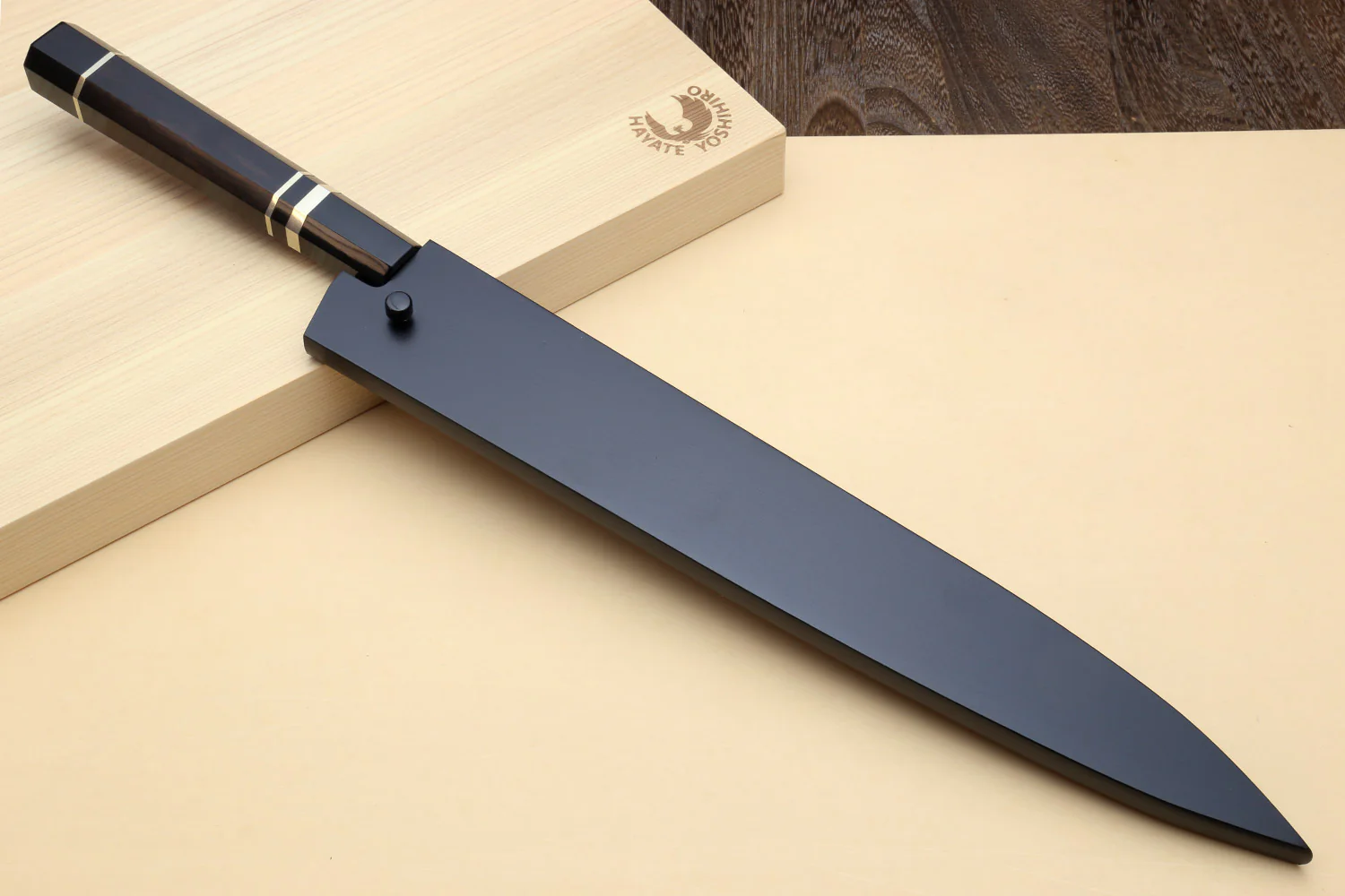 Yoshihiro HAP40 High Speed Stainless Steel Sujihiki-Kiritsuke Slicer Knife Triple Nickel Silver Ring and Ebony Handle - Image 9