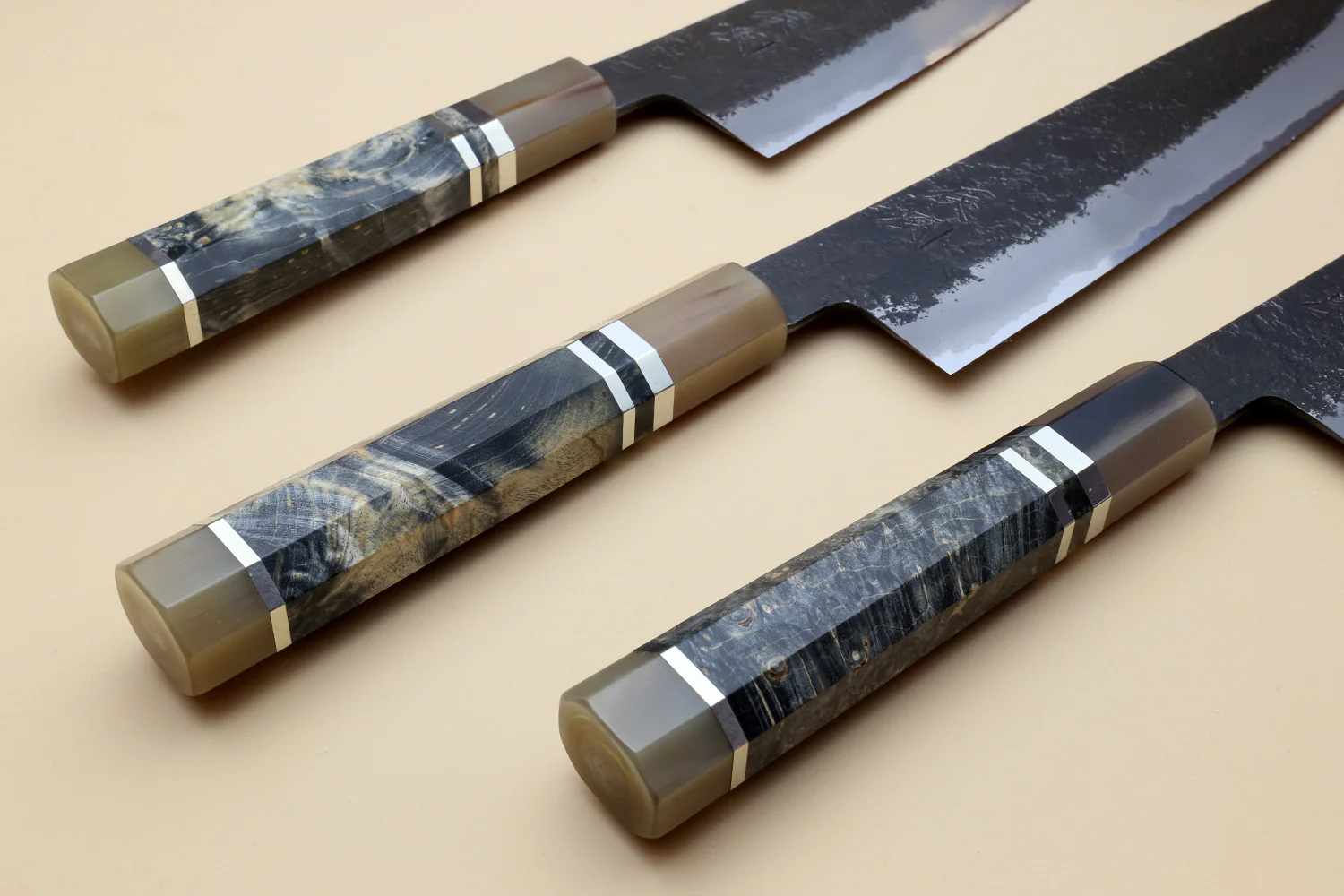 Hayate Hinoura Kurouchi Black-Forged Blue Steel Stainless Clad Gyuto Chefs Knife - Image 9