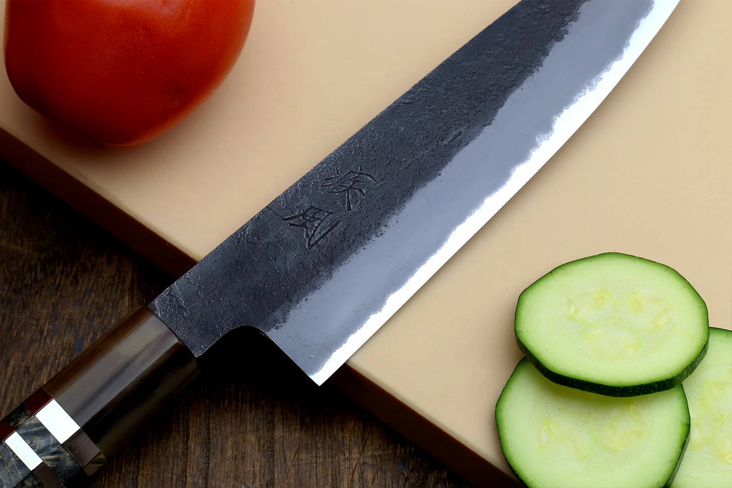 Hayate Hinoura Kurouchi Black-Forged Blue Steel Stainless Clad Petty Utility Knife - Image 3