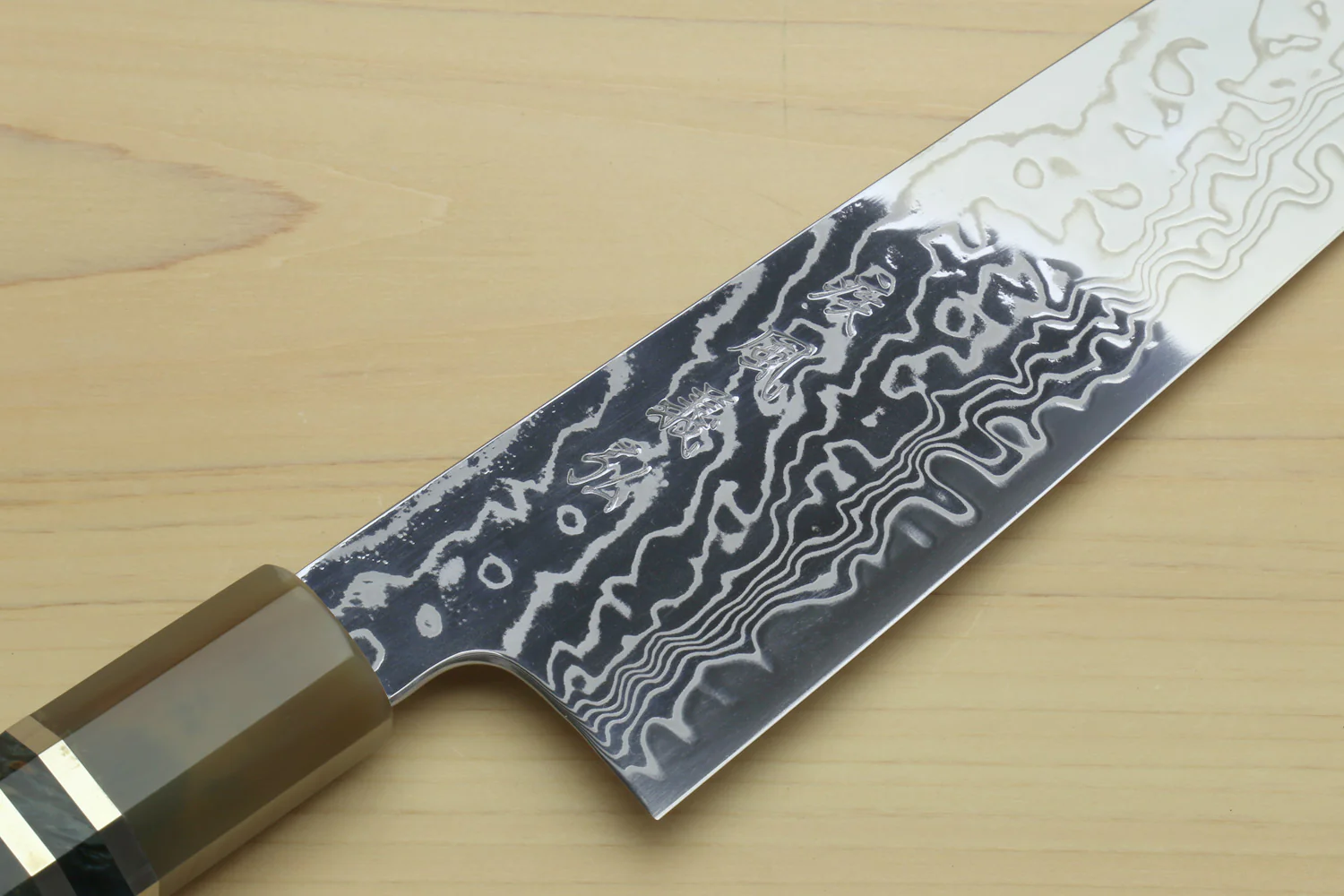 Yoshihiro Hayate ZDP-189 Super High Carbon Stainless Steel Damascus Gyuto Chef Knife Octagonal Ocean Blue Handle (Blade Length 210mm) - Image 4
