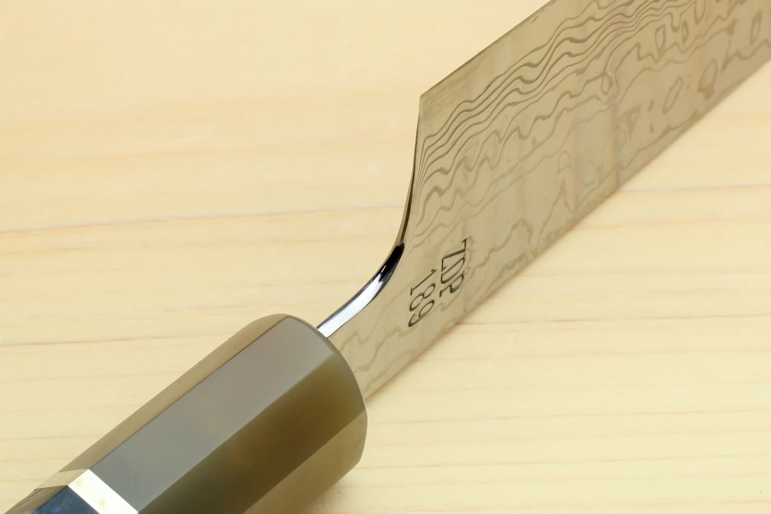 Yoshihiro Hayate ZDP-189 Super High Carbon Stainless Steel Damascus Gyuto Chef Knife Octagonal Ocean Blue Handle (Blade Length 210mm) - Image 5