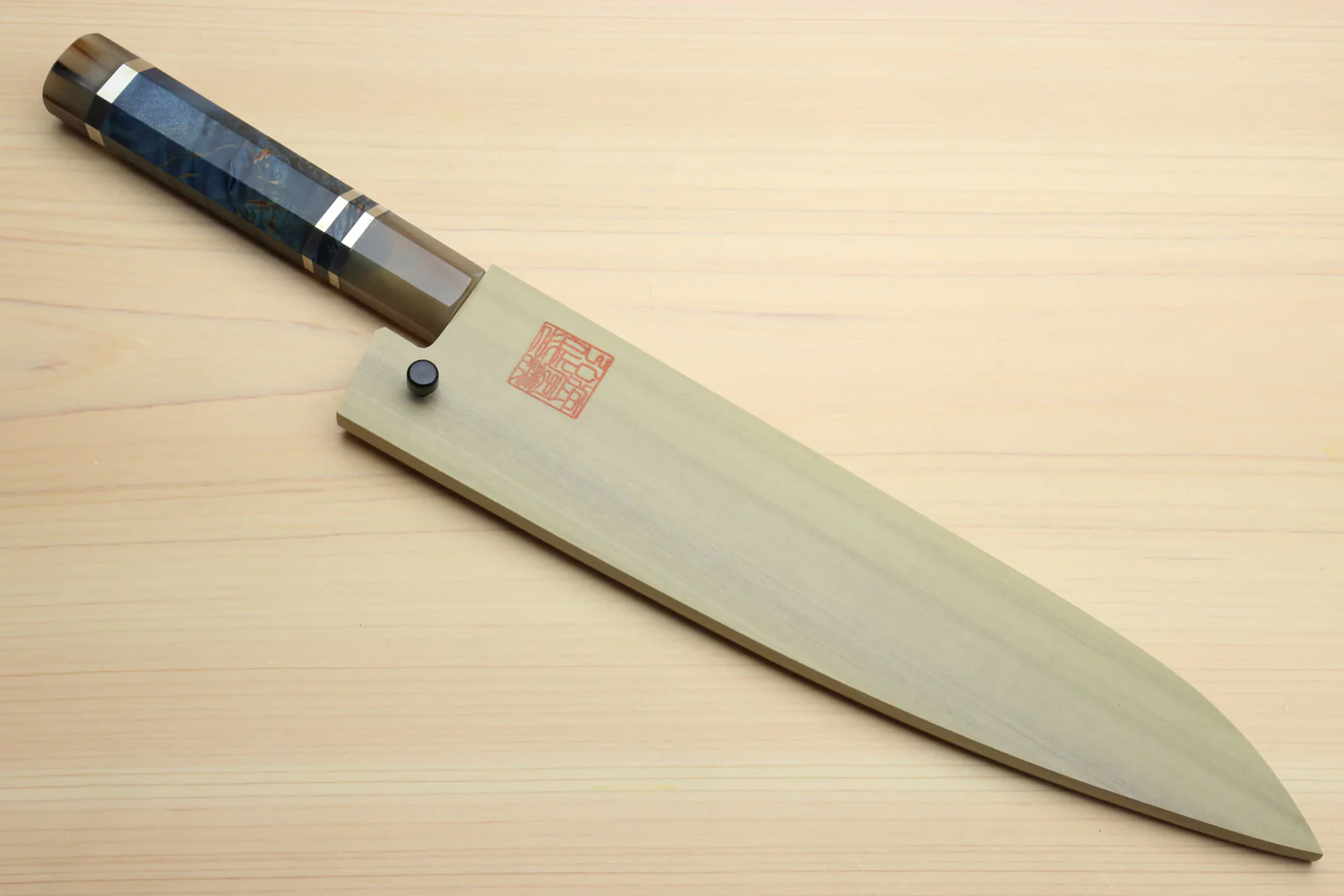 Yoshihiro Hayate ZDP-189 Super High Carbon Stainless Steel Damascus Gyuto Chef Knife Octagonal Ocean Blue Handle (Blade Length 210mm) - Image 8