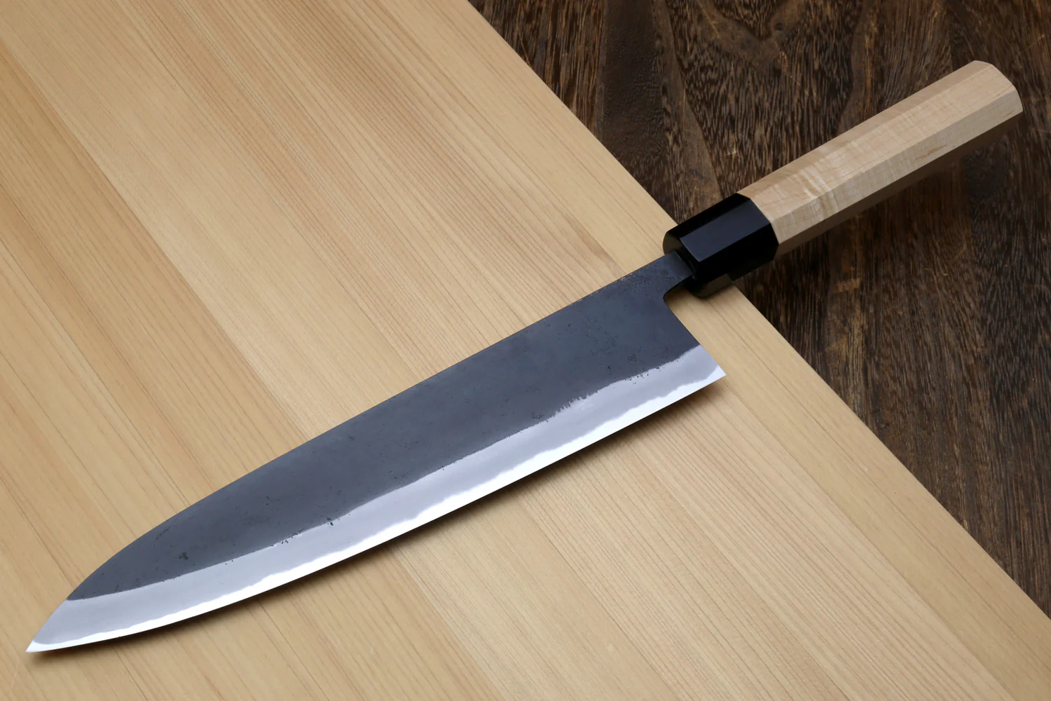 Yoshihiro High Carbon Blue Steel #2 Kurouchi Gyuto Japanese Multipurpose Knife with Kaede Handle - Image 4