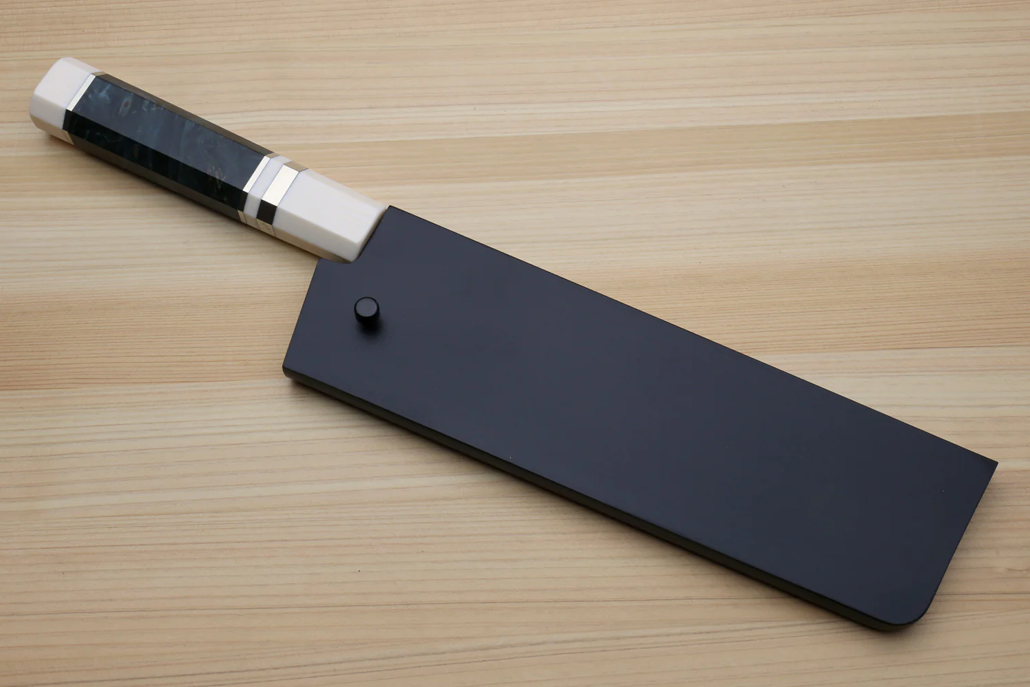 Yoshihiro High Speed Steel HAP40 Nakiri Vegetable Chefs Knife with Ocean Blue Handle with Ivory Bolster - Image 8