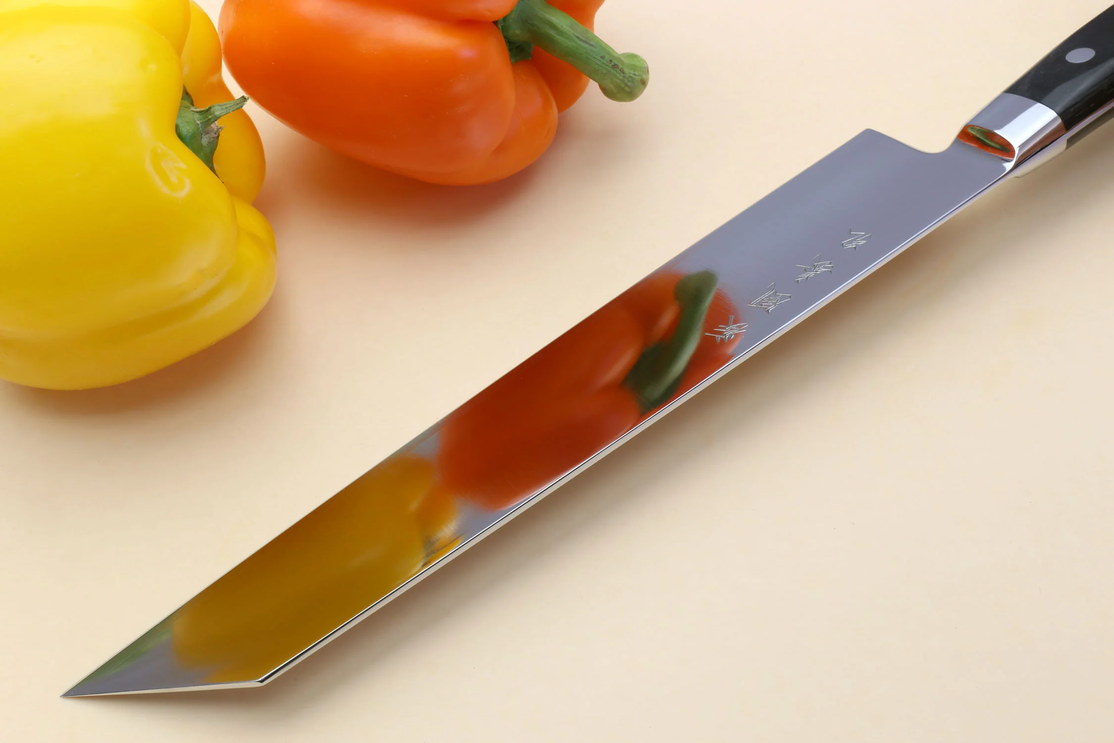 Yoshihiro High Speed Steel Kiritsuke Multipurpose Chefs Knife 210mm 8.25" (Black Pakkawood Handle) - Image 4