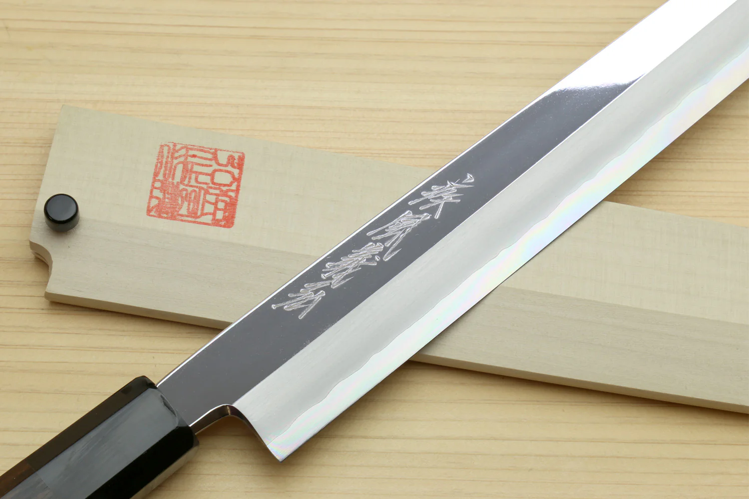 Yoshihiro Hongasumi Ginsan Mirror Polished High Carbon Stain Resistant Steel Yanagi Sashimi Knife Ebony Handle - Image 3
