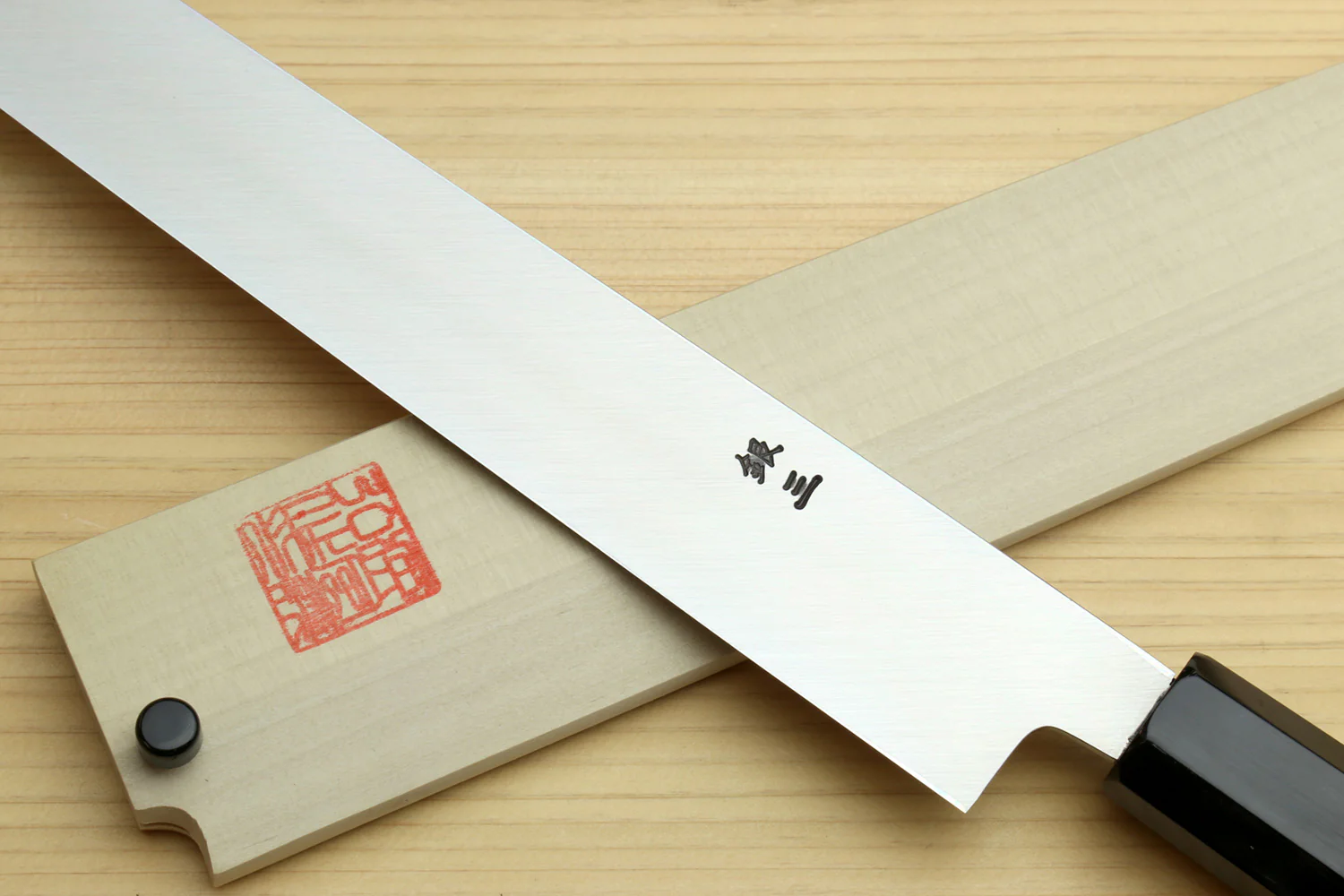 Yoshihiro Hongasumi Ginsan Mirror Polished High Carbon Stain Resistant Steel Yanagi Sashimi Knife Ebony Handle - Image 4