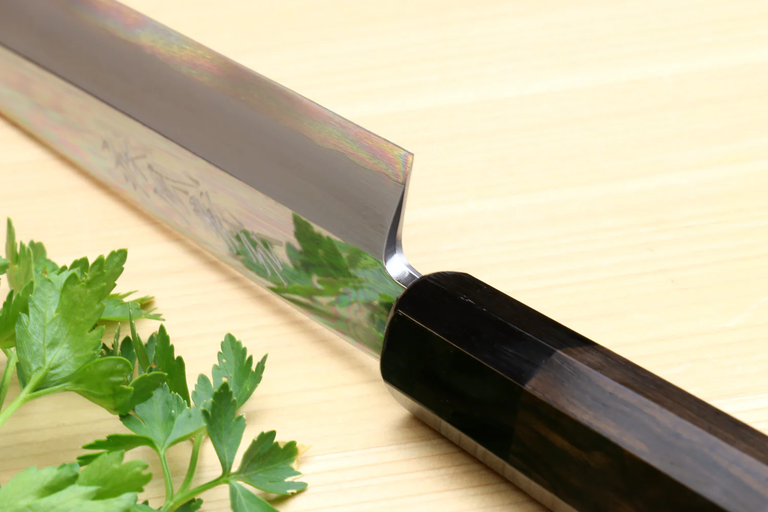 Yoshihiro Hongasumi Ginsan Mirror Polished High Carbon Stain Resistant Steel Yanagi Sashimi Knife Ebony Handle - Image 5