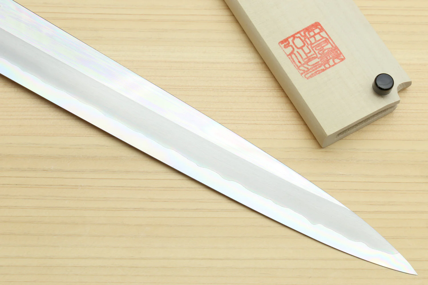 Yoshihiro Hongasumi Ginsan Mirror Polished High Carbon Stain Resistant Steel Yanagi Sashimi Knife Ebony Handle - Image 7