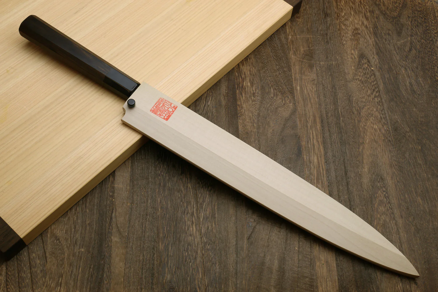 Yoshihiro Hongasumi Ginsan Mirror Polished High Carbon Stain Resistant Steel Yanagi Sashimi Knife Ebony Handle - Image 9