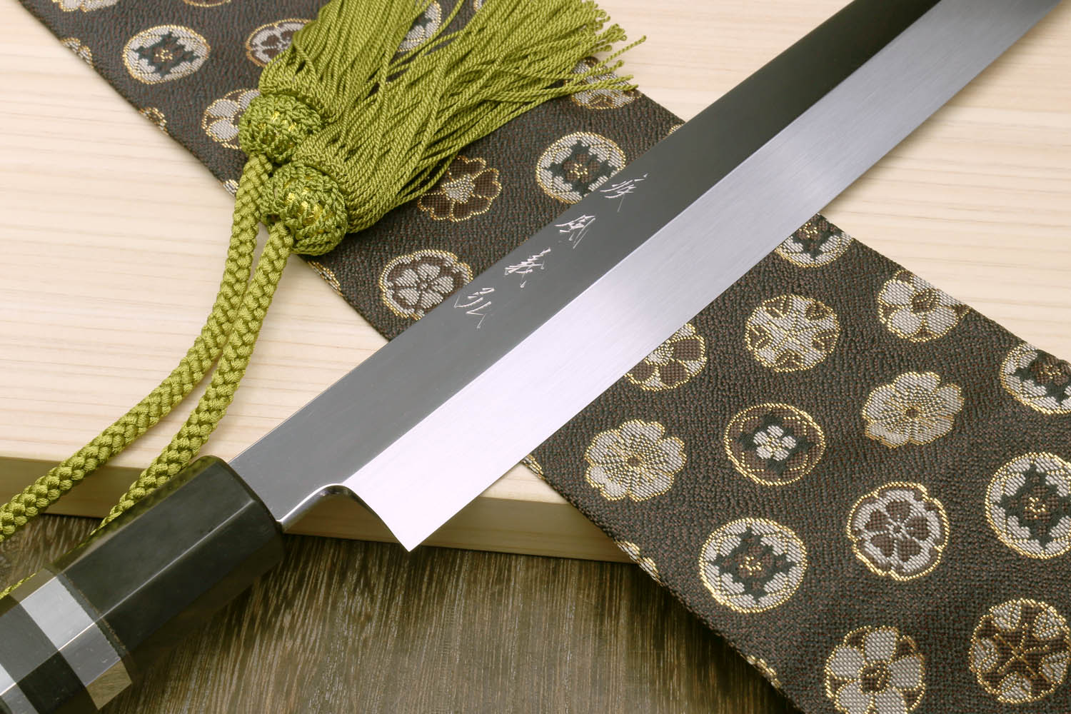 Yoshihiro Honyaki Aoko Blue Steel Mirror Finished Yanagi Sushi Sashimi Japanese knife with Triple Nickel Silver Ring Ebony Handle - Image 4