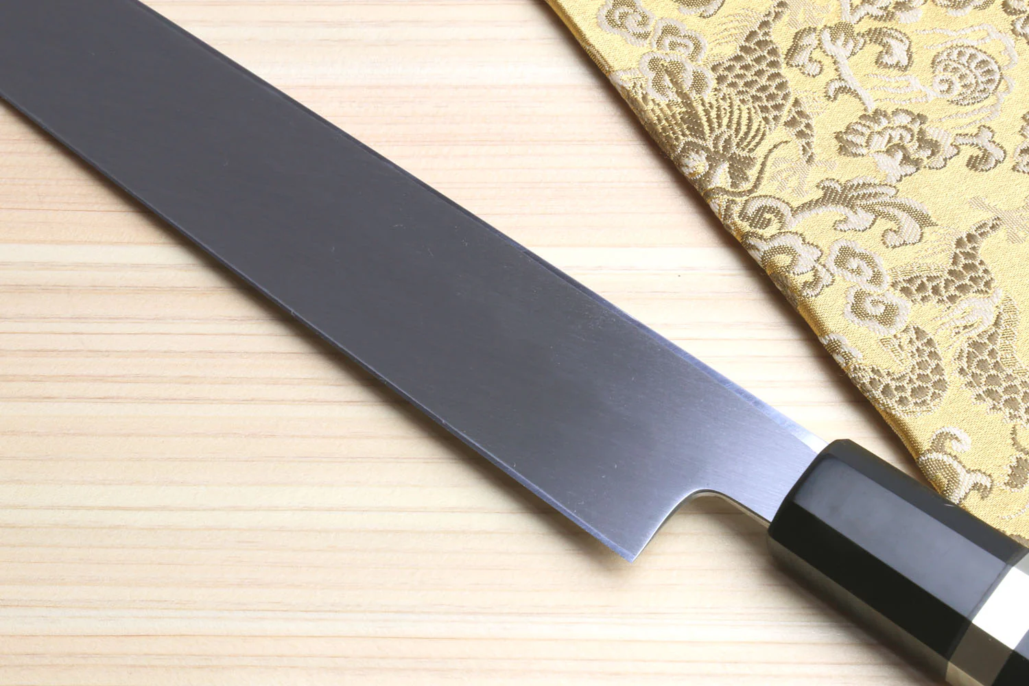 Yoshihiro Honyaki Mirror-Finished Namiukashi White Steel Yanagi Sushi Sashimi Japanese Knife with Triple Nickel Silver Ring Ebony Handle - Image 5