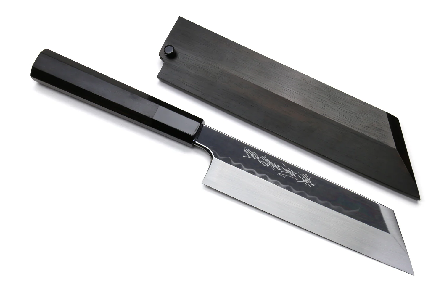 Yoshihiro Honyaki White Steel Mirror-Finished Namiukashi Kenmuki Japanese Single Edged Vegetable Knife with Premium Ebony Saya Cover - Image 8