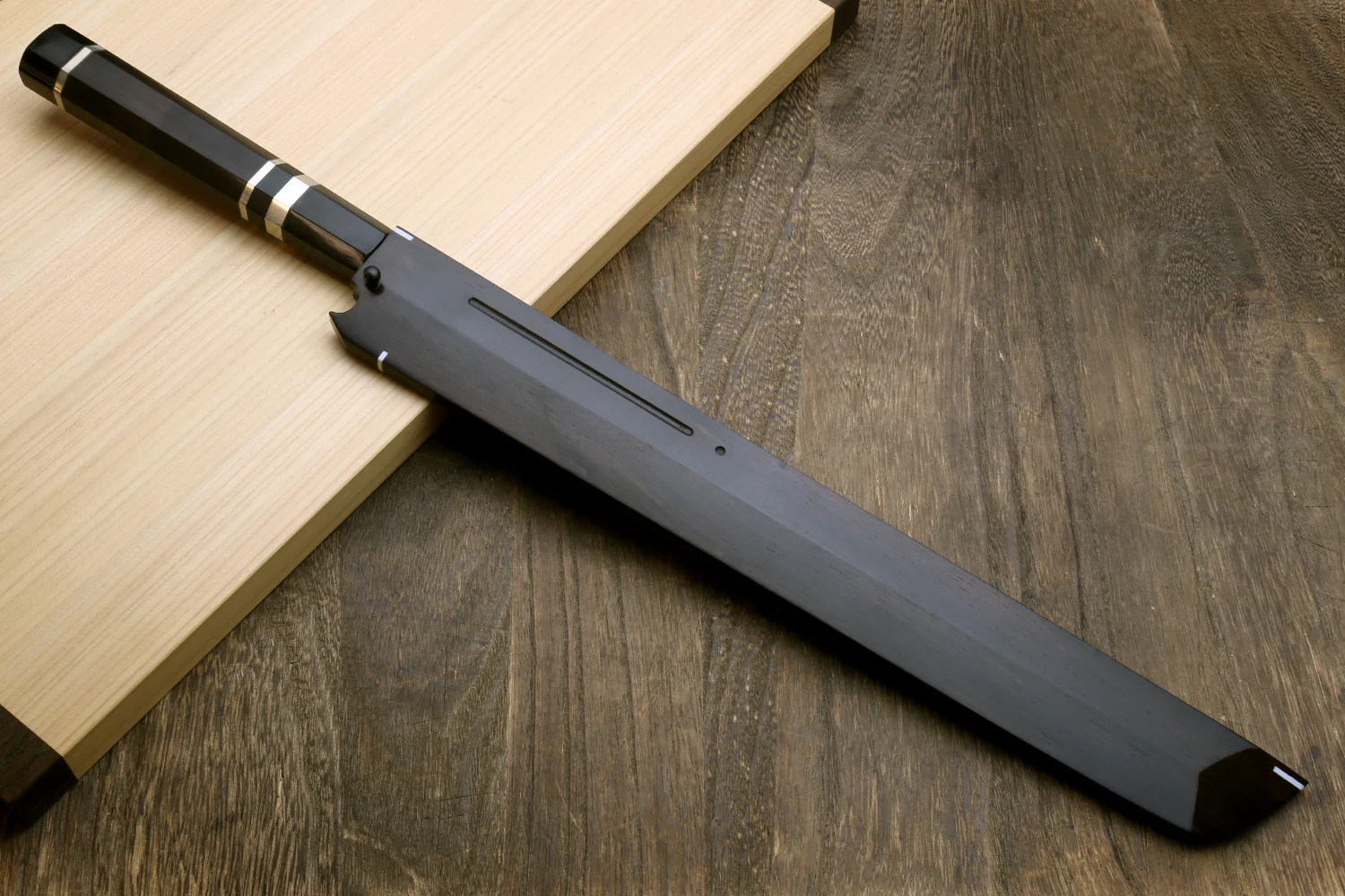 Yoshihiro Honyaki White Steel Mirror Finished Namiukashi Sakimaru Takobiki Sushi Sashimi Japanese Knife with Triple Nickel Silver Ring Ebony Handle and Premium Ebony Saya - Image 9