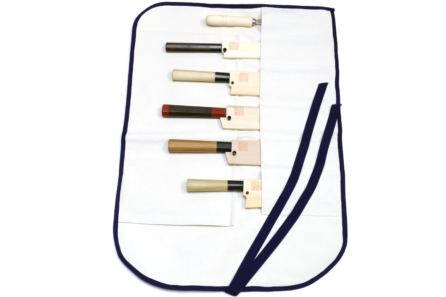 Yoshihiro Japanese Knife Cotton Pouch Bag White Color (6 Slots) - Image 3