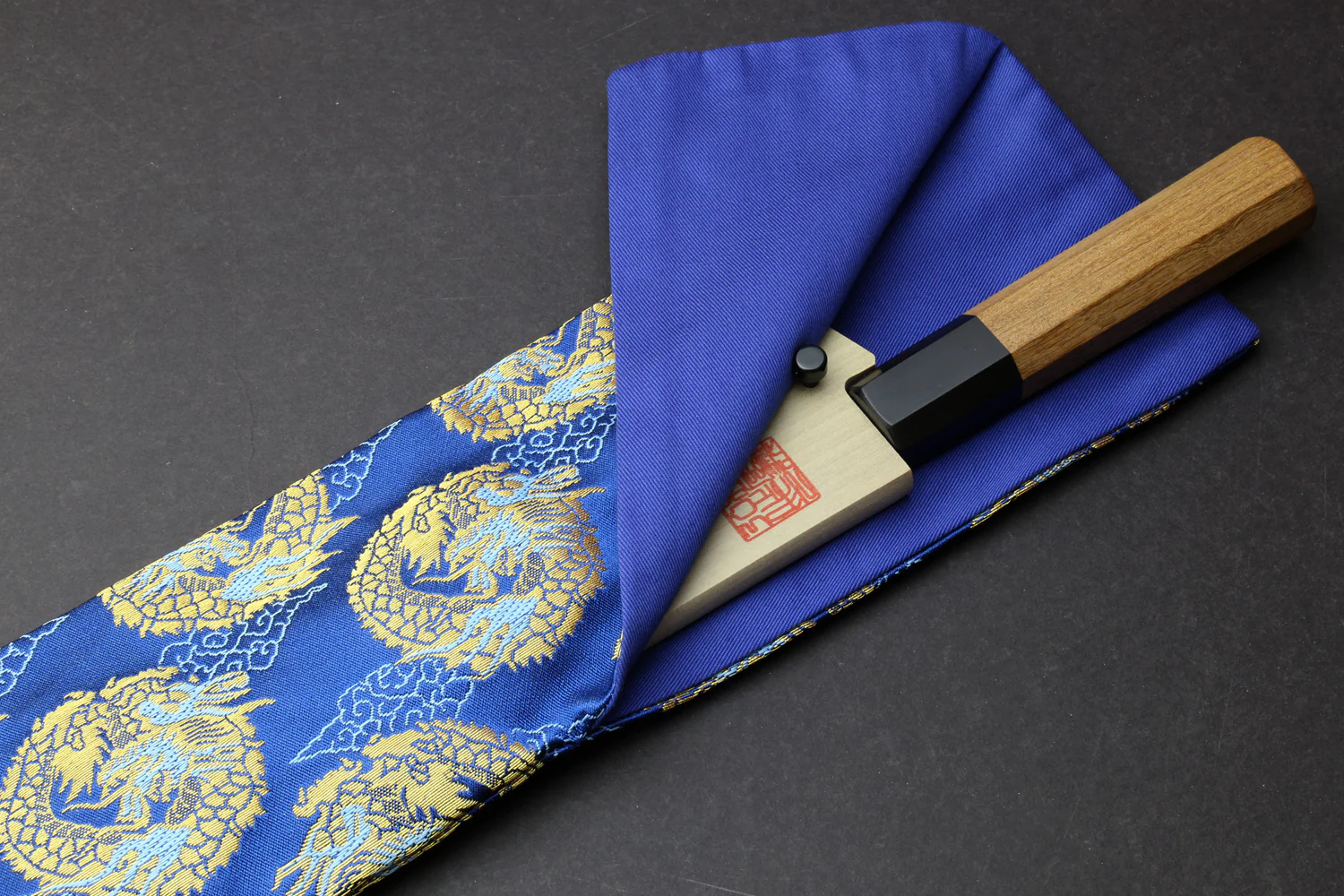 Yoshihiro Japanese Knife Pouch Bag (Blue & Gold Dragon Pattern) - Image 3