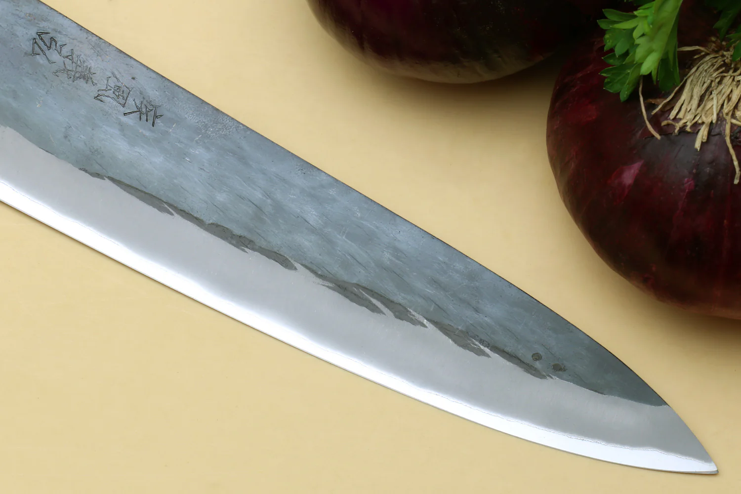 Yoshihiro Kurouchi Black-Forged Blue Steel Stainless Clad Gyuto Chefs Knife (Ebony Handle) - Image 5
