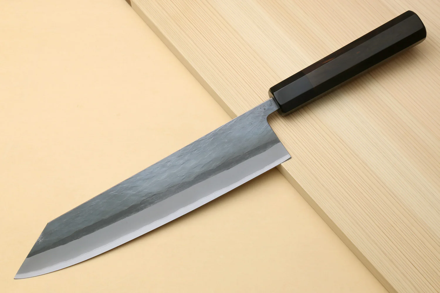 Yoshihiro Kurouchi Black-Forged Blue Steel Stainless Clad Kiritsuke Multipurpose Chef Knife (Ebony Handle) - Image 4