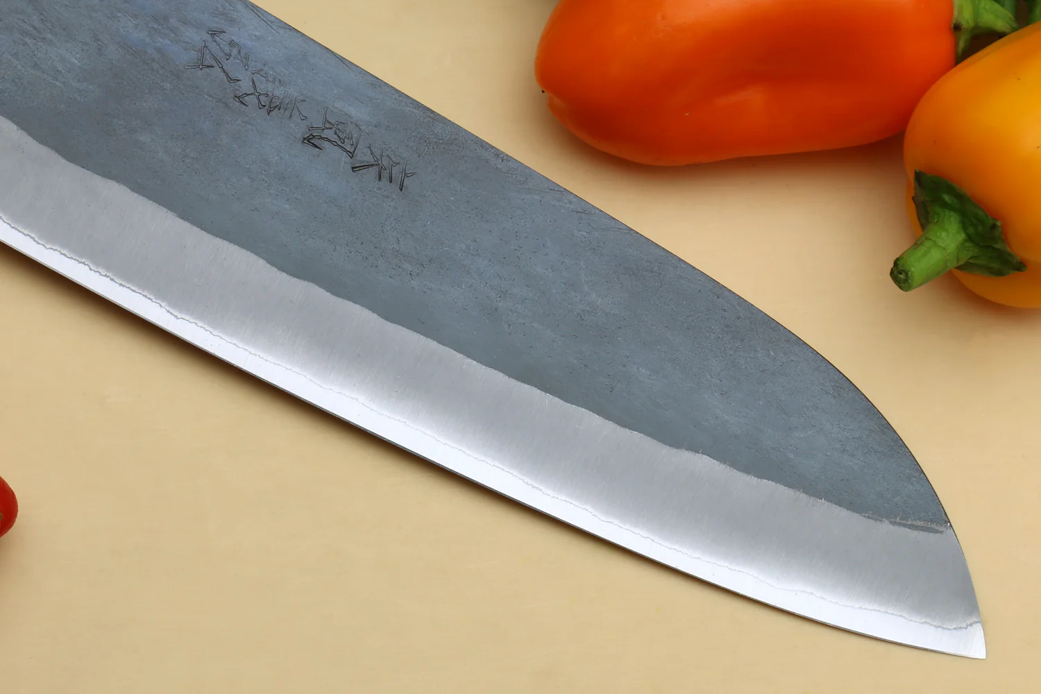 Yoshihiro Kurouchi Black-Forged Blue Steel Stainless Clad Santoku Multipurpose Knife (Ebony Handle) - Image 6