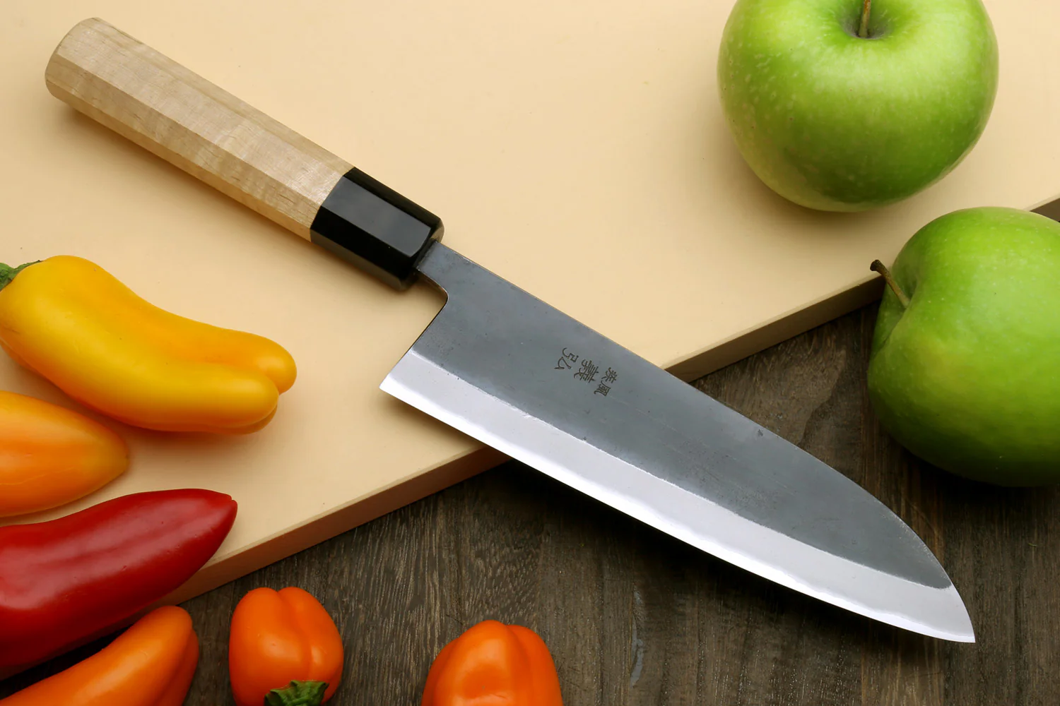 Yoshihiro Kurouchi Black-Forged Blue Steel Stainless Clad Santoku Multipurpose Knife Kaede Wood Handle - Image 2