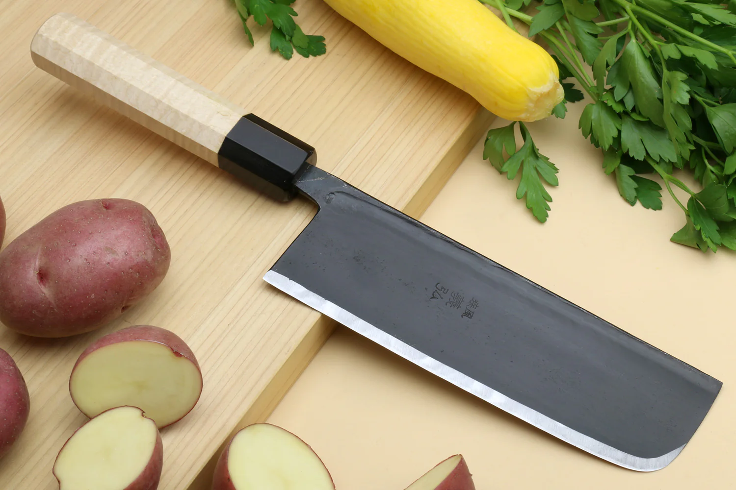 Yoshihiro Kurouchi High Carbon White Steel #2 Nakiri Japanese Vegetable Knife with Camphor Handle - Image 2