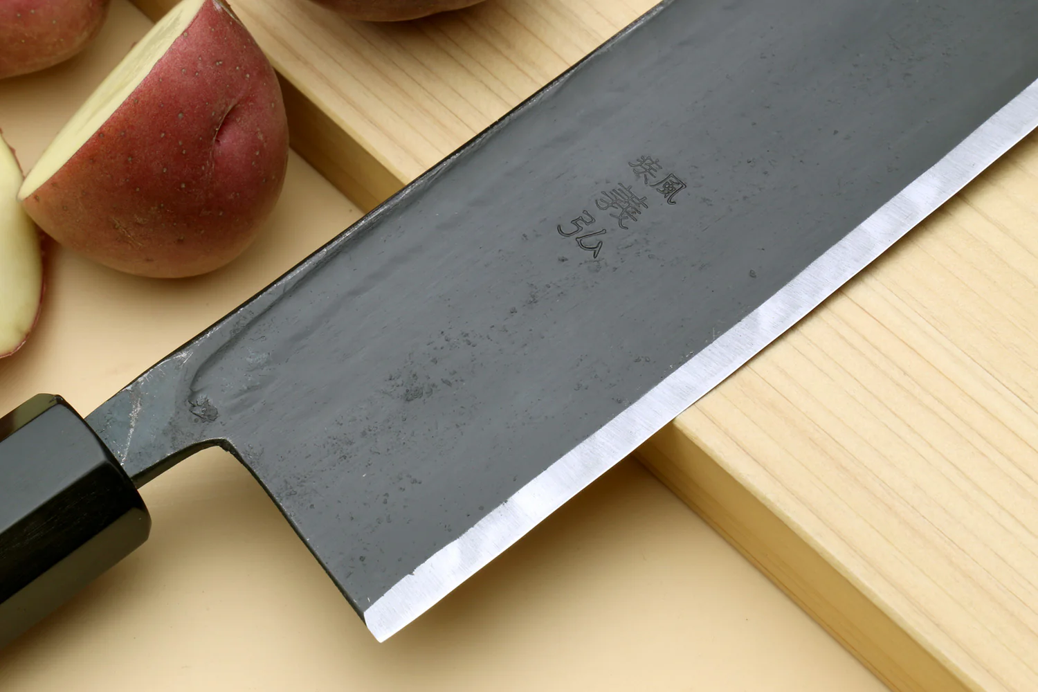 Yoshihiro Kurouchi High Carbon White Steel #2 Nakiri Japanese Vegetable Knife with Camphor Handle - Image 4