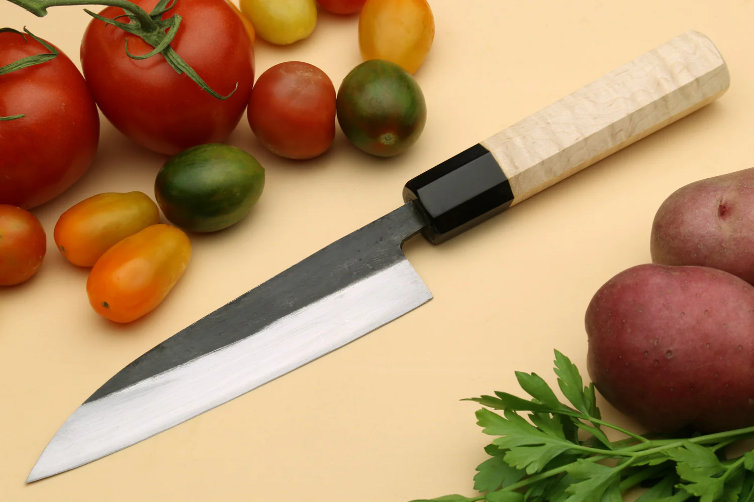 Yoshihiro Kurouchi High Carbon White Steel #2 Petty Utility Japanese Knife with Camphor Handle - Image 2
