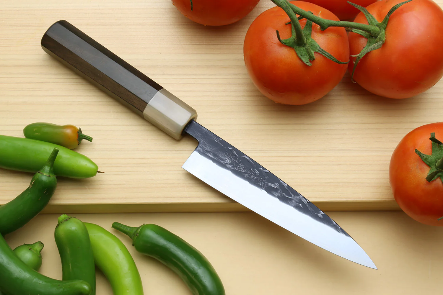 Yoshihiro Kurouchi Stainless Clad Nashiji High Performance SLD Nakiri & Petty 2pc Knife Set - Image 5