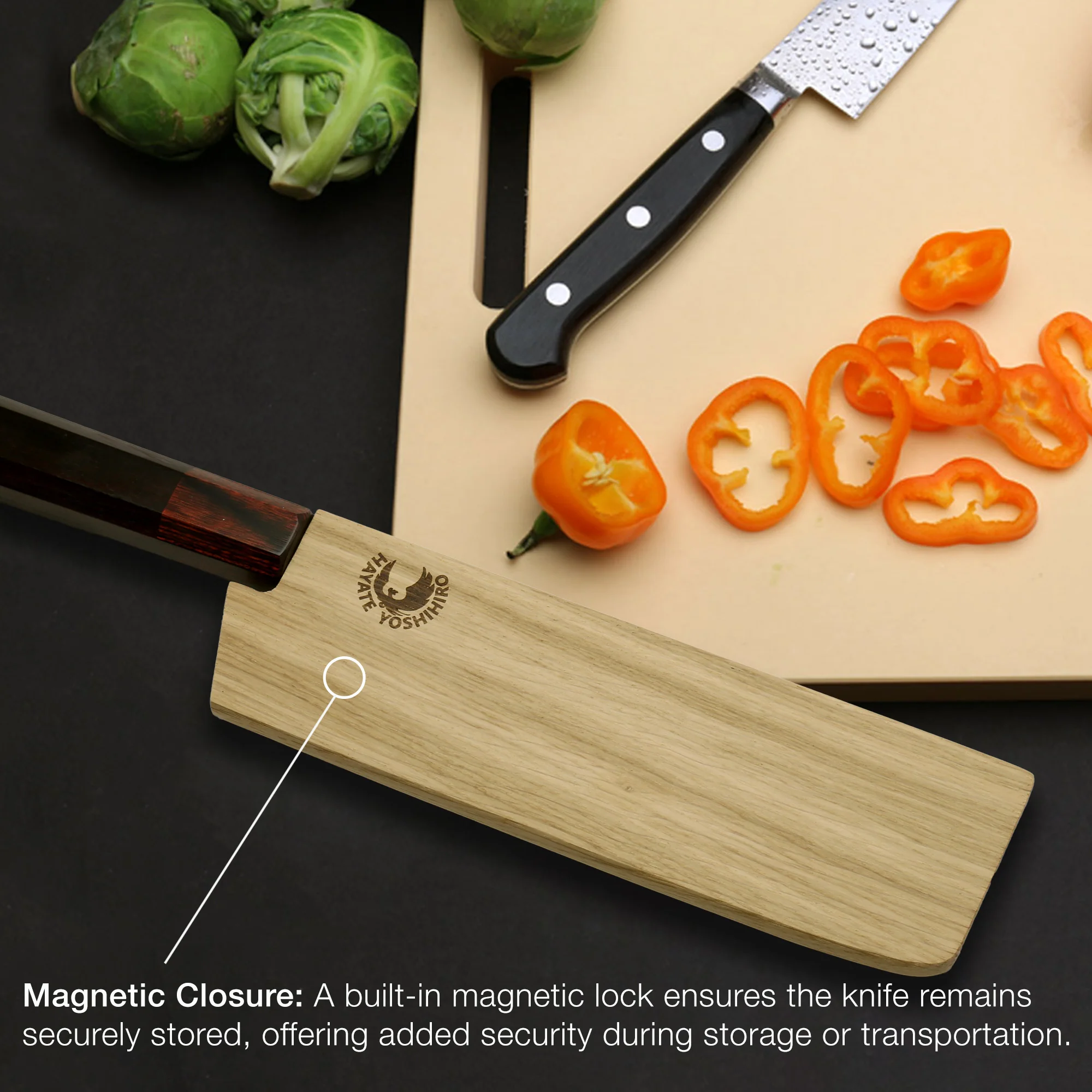 Yoshihiro Magnetic Oak Wood Saya Cover Blade Protector for Nakiri - Image 8