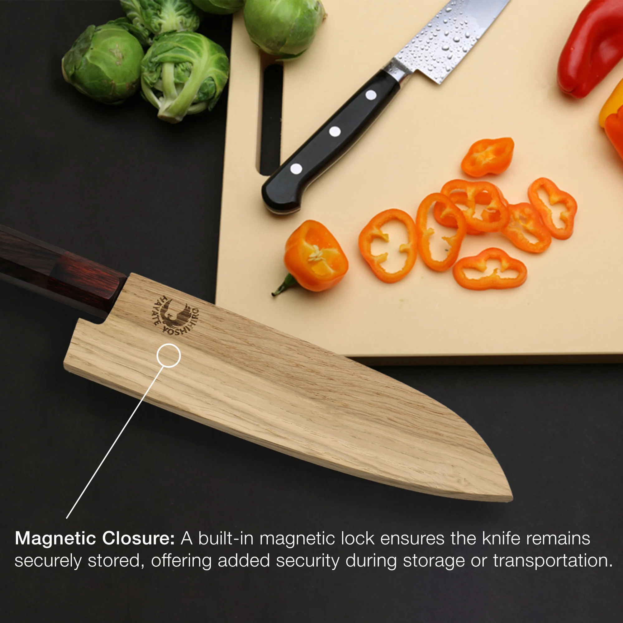 Yoshihiro Magnetic Oak Wood Saya Cover Blade Protector for Santoku - Image 4